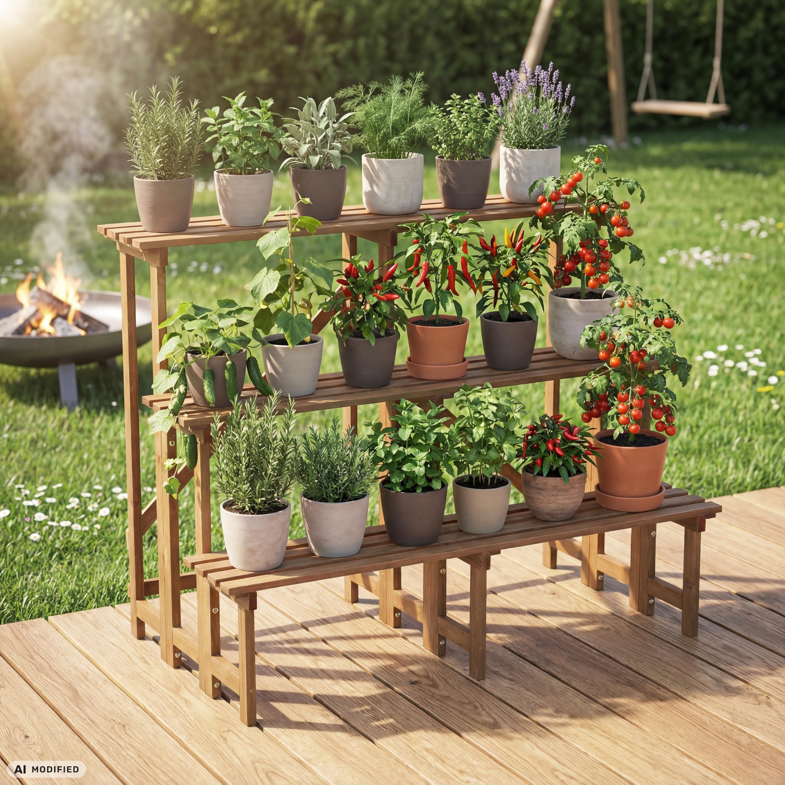 needs&wants® Grand escalier à fleurs avec 3 niveaux - Support pour plantes - Étagère à fleurs XL - En bois résistant aux intempéries - Pour extérieur, intérieur, balcon, jardin, extérieur, intérieur