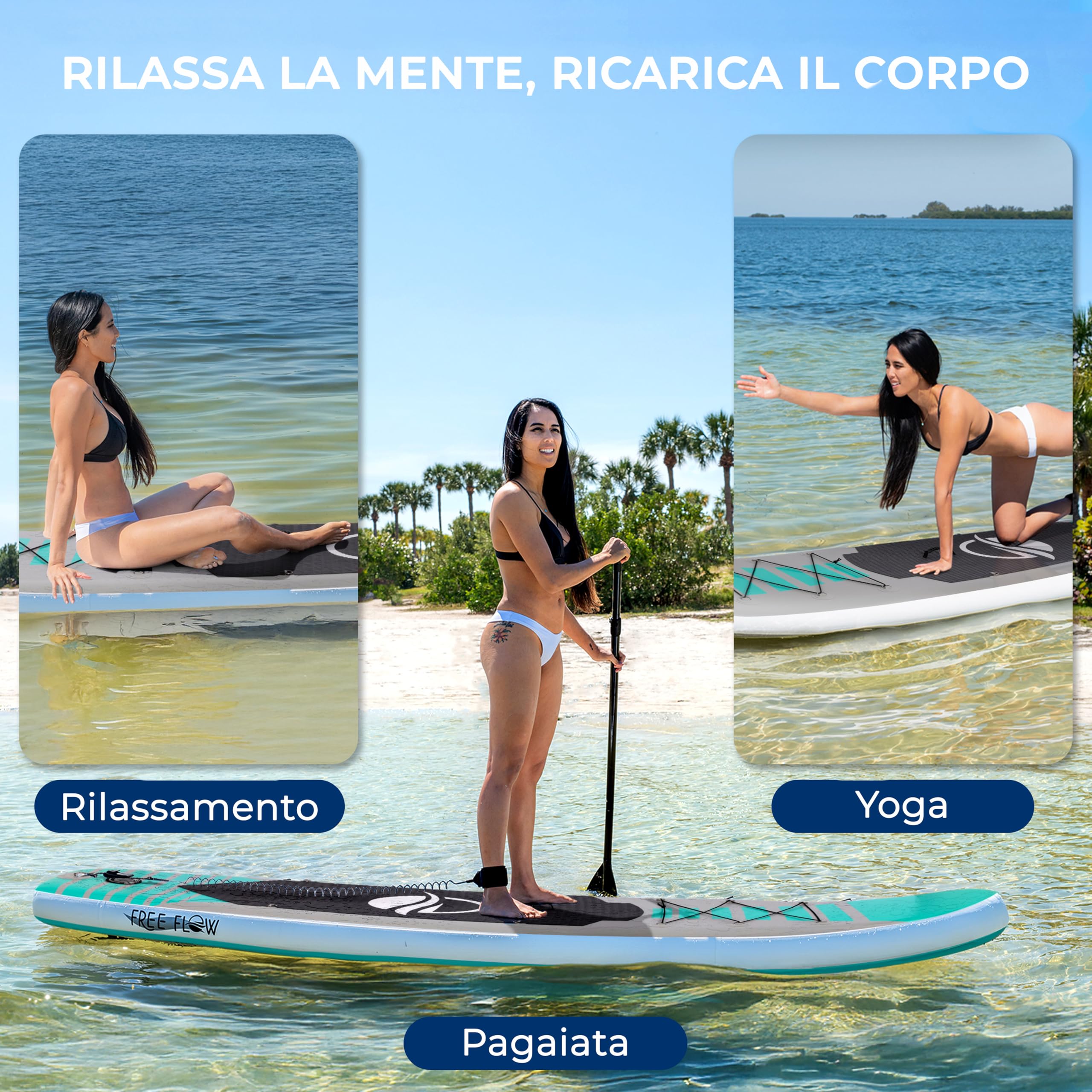 SereneLife SUP Gonfiabile Stand Up Paddle Board con Deck EVA Antiscivolo Design Largo Stabile Accessori Premium