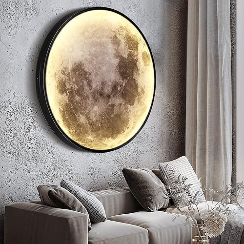 Miniatura 8 de Lámpara de pared de luna regulable de 19.6 pulgadas con control remoto, moderna lámpara de pared LED enchufable, lámpara de pared negra de 24 W,