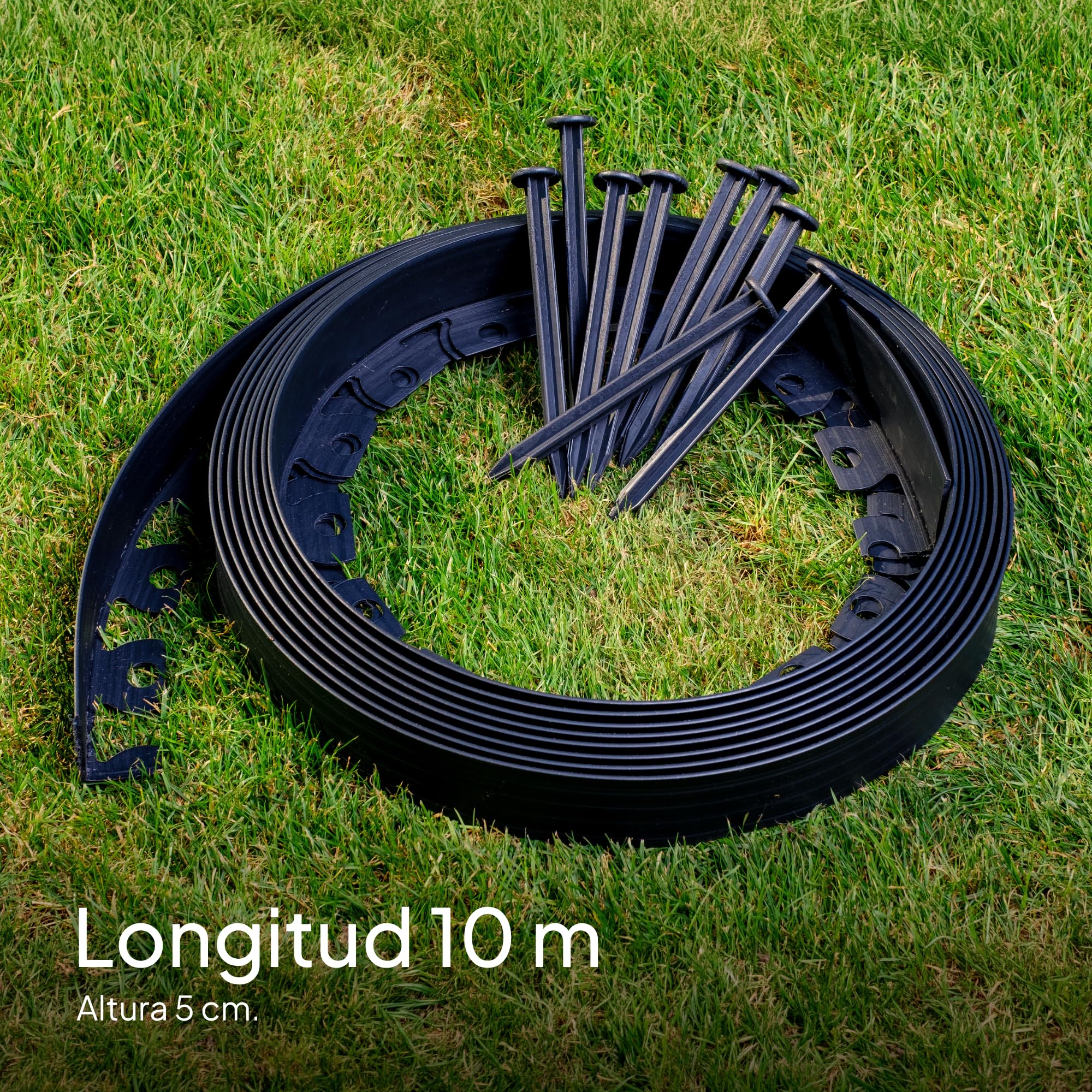 UNIGARDIA Bordura Flexible de Jardín 10 m, Altura 50 mm - Borde Jardín Exterior con 30 Estacas de Anclaje - Borde para Césped de Plástico Reciclado - Fácil Instalación, Delimitadores de Bordes, Negro