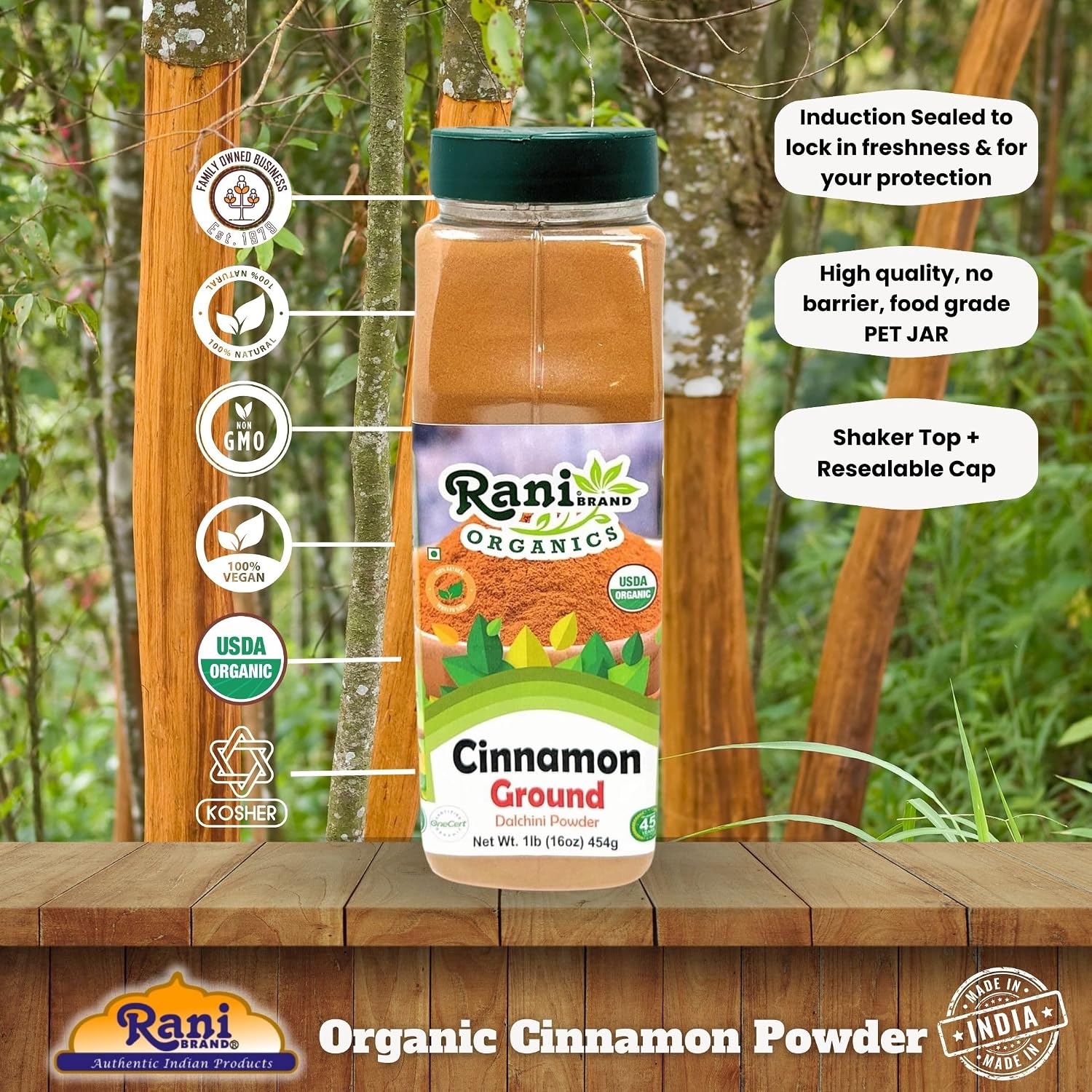 Rani Organic Cinnamon Powder (Ground) Spice 16oz (1lb) 454g PET Jar ~ All Natural | Salt-Free | Vegan | No Colors | Gluten Friendly | NON-GMO | Kosher | USDA Certified Organic image 5