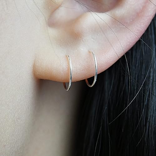 Miniatura 38 de Aretes de aro pequeños y finos para mujer, chapados en oro de 14 quilates o plata de ley, aretes de aro de oro hipoalergénicos ligeros Chapado