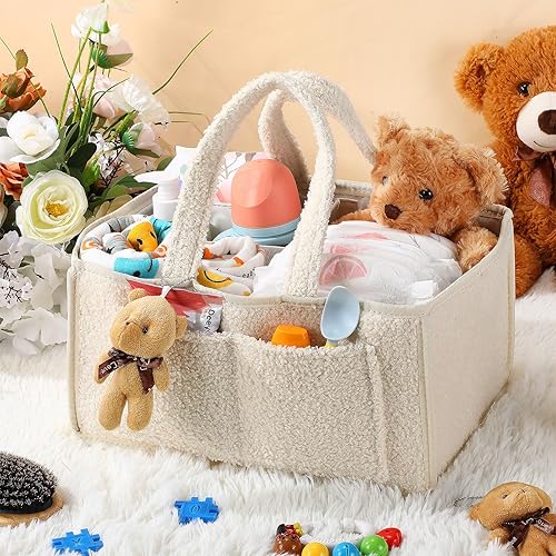 Miniatura 3 de Organizador grande de pañales para bebé, 2 unidades, contenedor de almacenamiento de pañales para guardería, con asa, adorno de muñeca, cesta