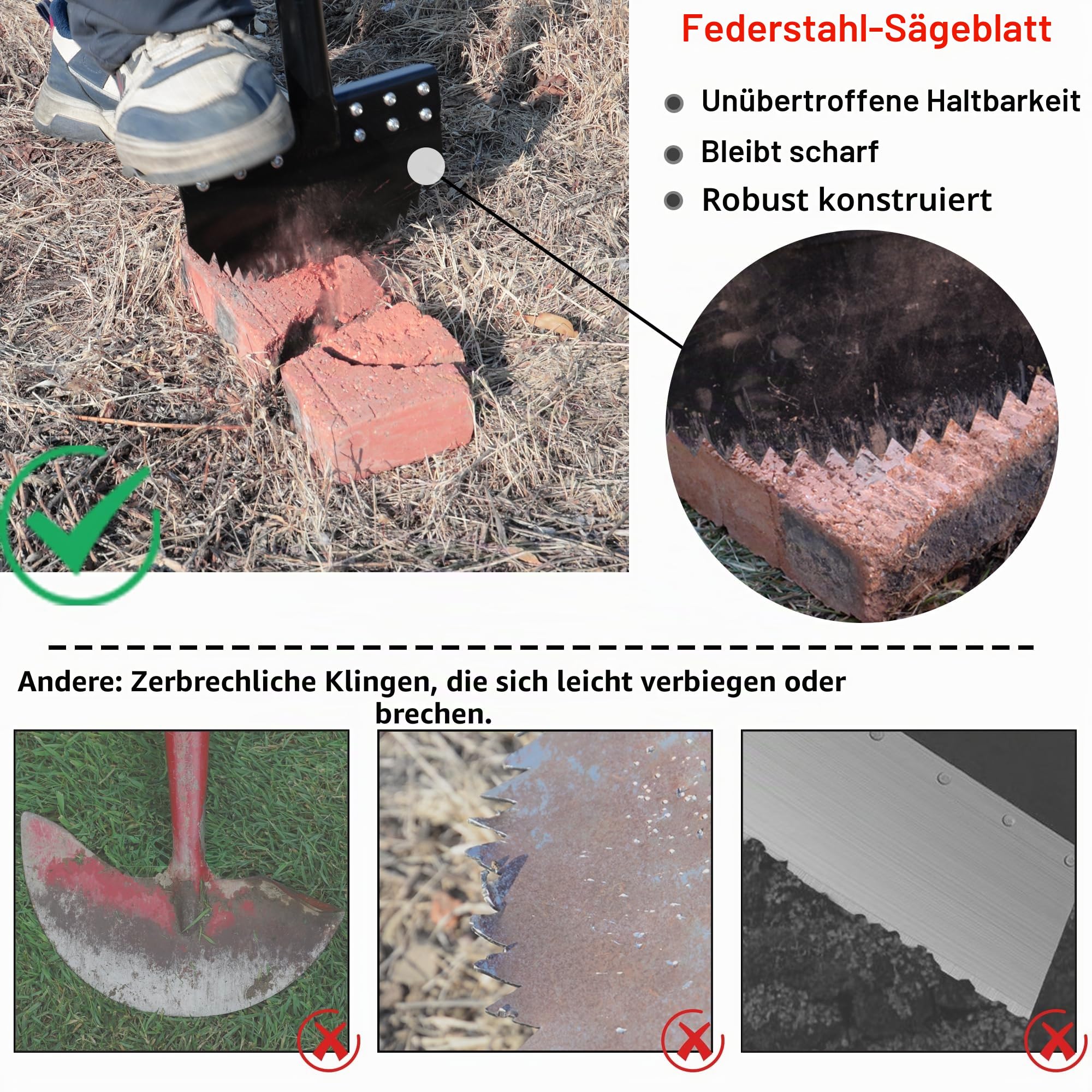 Einteiliger Rasenkantenstecher 100cm mit Federstahl-Sägezahnklinge Manueller Kantenschneider Rostfrei Halbmond-Rasenkantenschneider mit Gummigriff für Rasenpflege Garten Beet