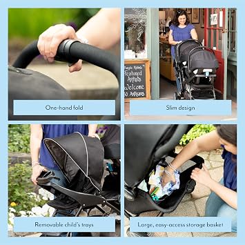 Graco Stadium Duo Tandem Double Pushchair - Suitable from birth to approx. 3 years (15kgs). Car Seat Compatible with SnugEssentials iSize infant car seat, Black/Grey fashion