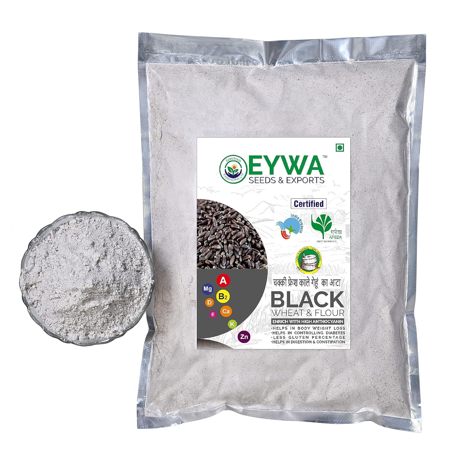 BLACK WHEAT FLOUR (15 KG) for eating and cooking | kale gehu ka atta | Produce of India from Organic Farms | BY EYWA BLACK WHEAT FLOUR (15 KG) for eating and cooking | kale gehu ka atta | Produce of India from Organic Farms | BY EYWA