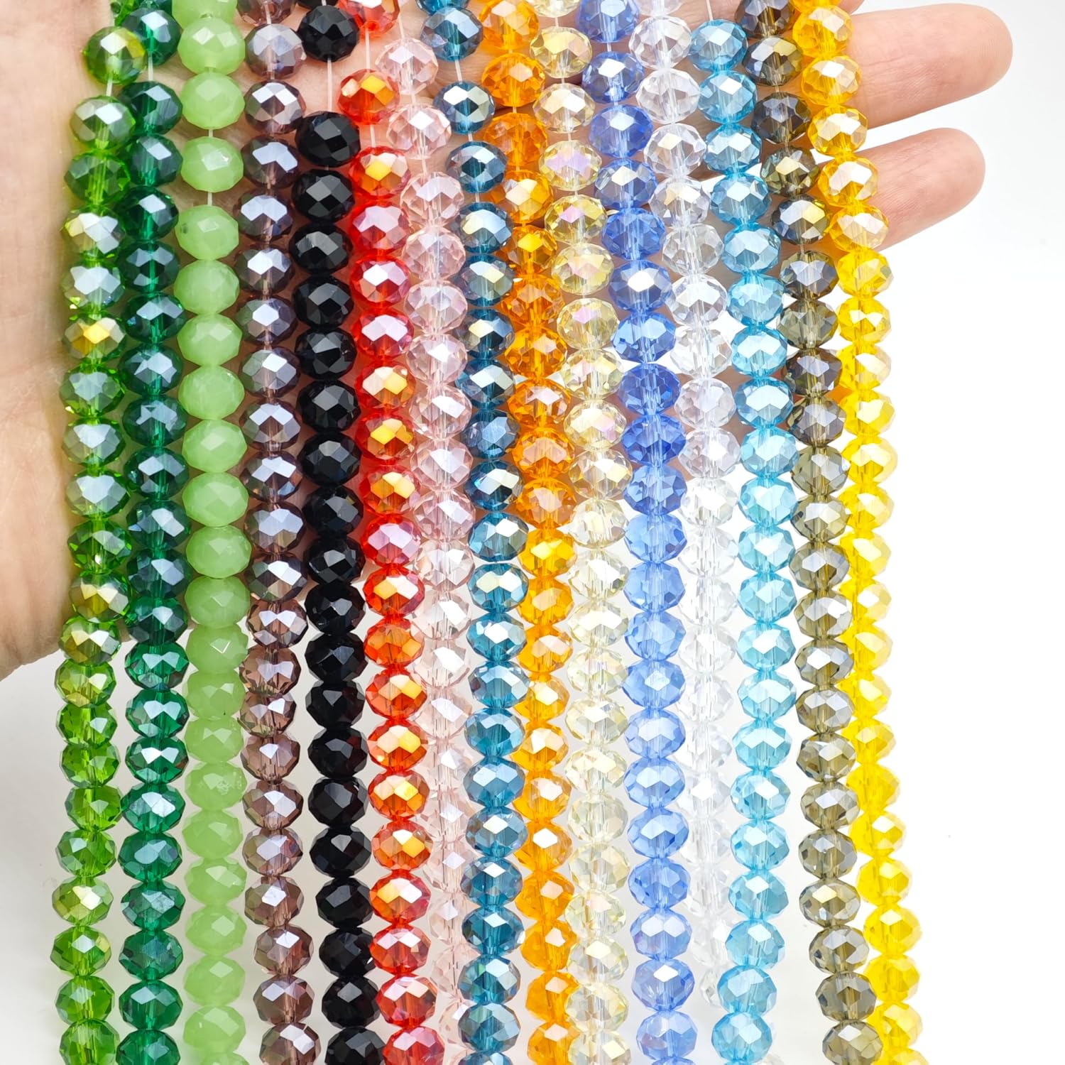 8mm Briolette Crystal Glass Beads Faceted Rondelle Crystal Beads for Jewelry Making Assorted 15 Colors 900pcs