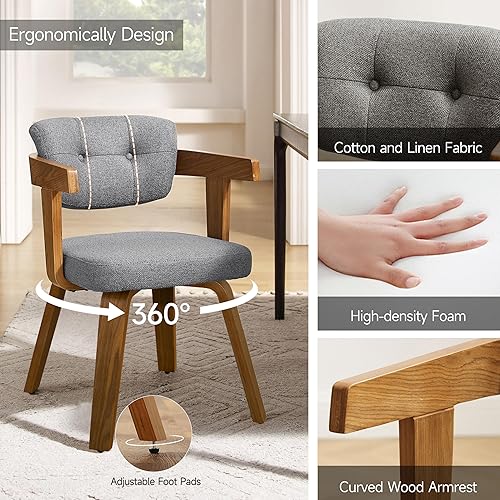 Miniatura 3 de Art Leon Silla de oficina sin ruedas, moderna de mediados de siglo, silla de escritorio tapizada de tela sin ruedas, silla con brazo decorativo con