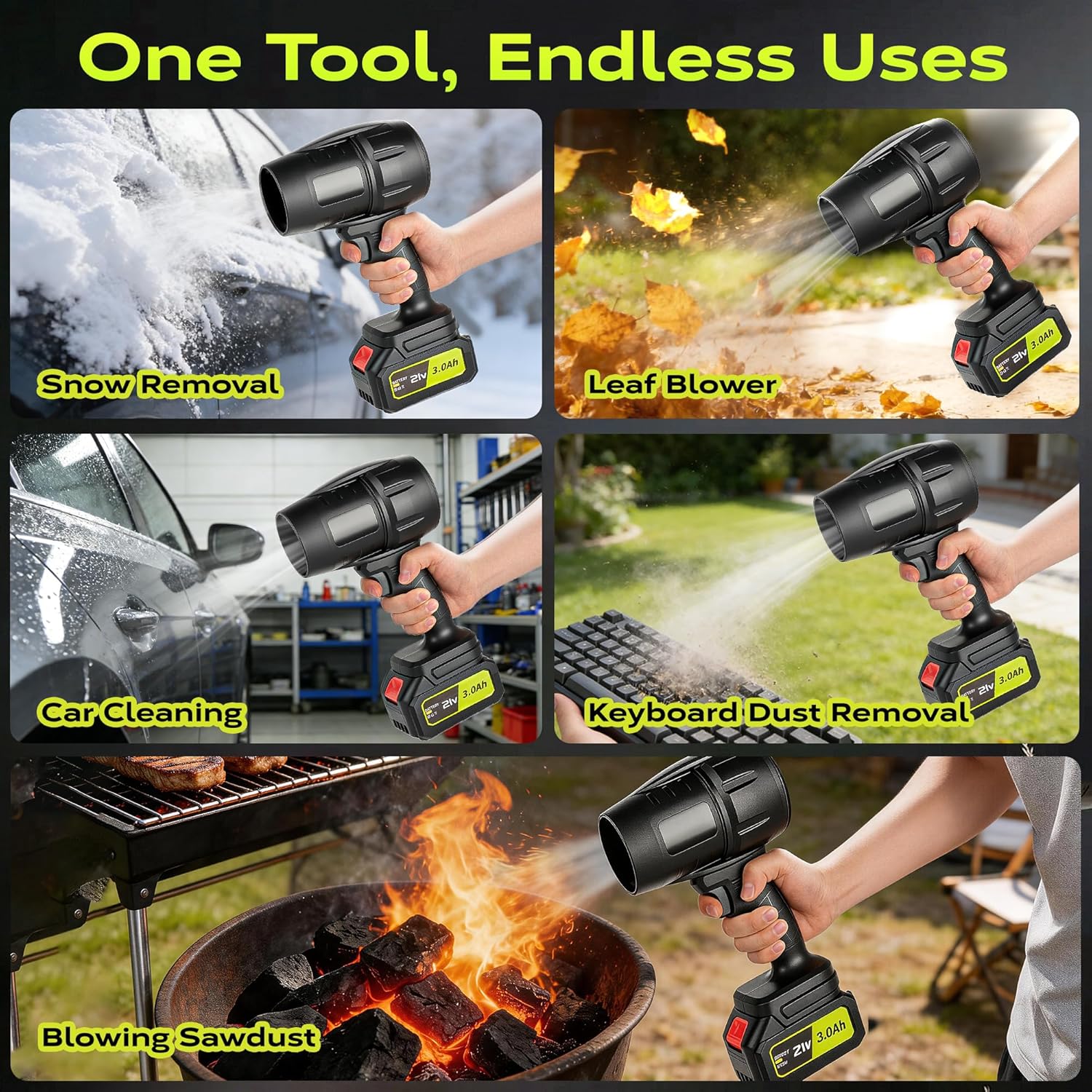 Leaf Blower Cordless, 100000 RPM Electric Portable Leaf Blower with 21V, 2 x 3.0Ah Battery, Ultra-Light Turbo Handheld Blower for Leaves, Patio, Snow, Lawn, Dust