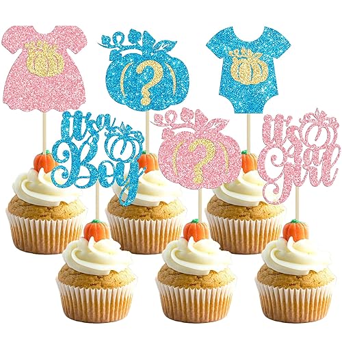 Gyufise 24 piezas de calabaza Oh Baby Cupcake Toppers naranja con purpurina temática de otoño, selecciones de cupcakes con temática de calabaza para