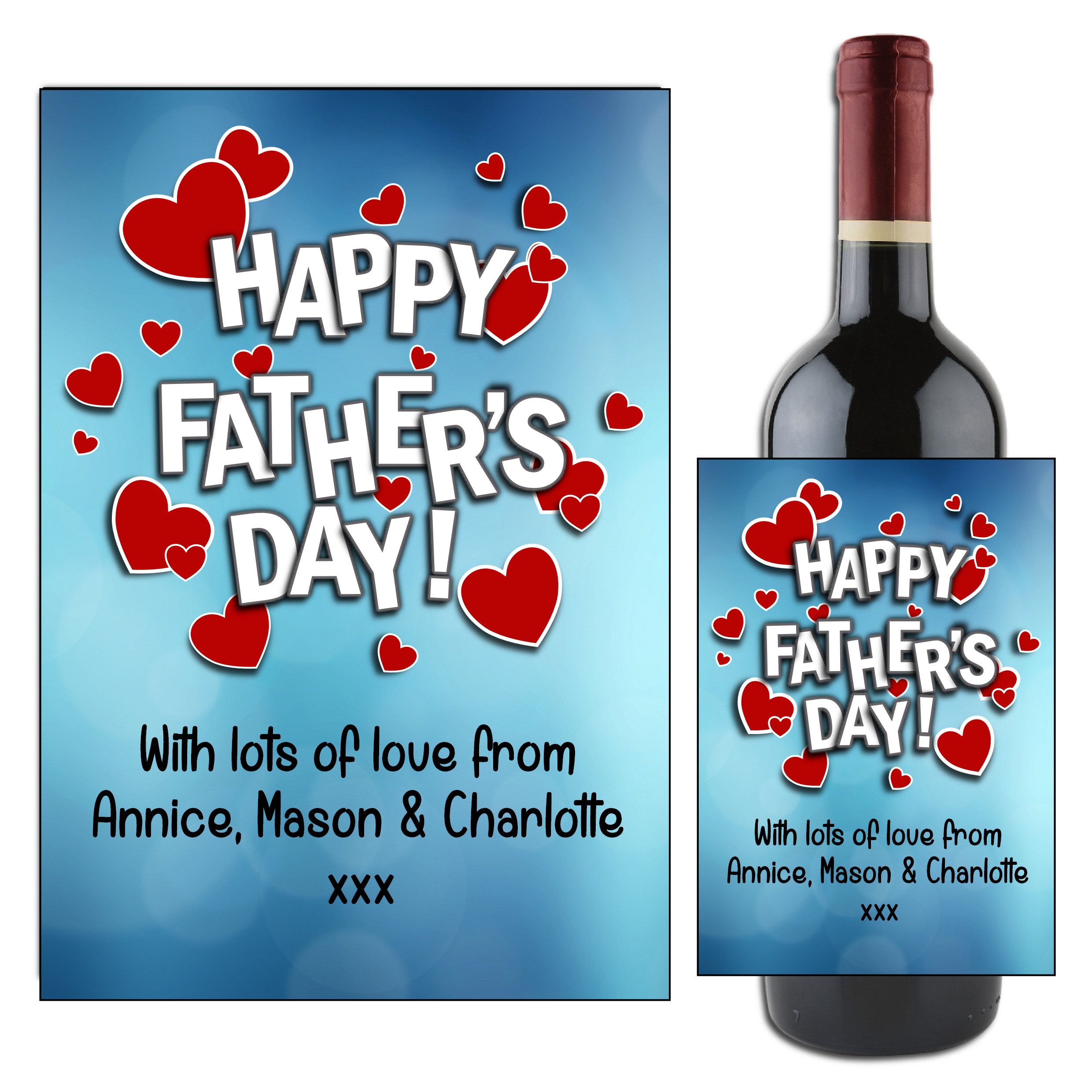 Personalised Happy Fathers Day Dad Wine Champagne Bottle Label ~ Gift Idea for him N109