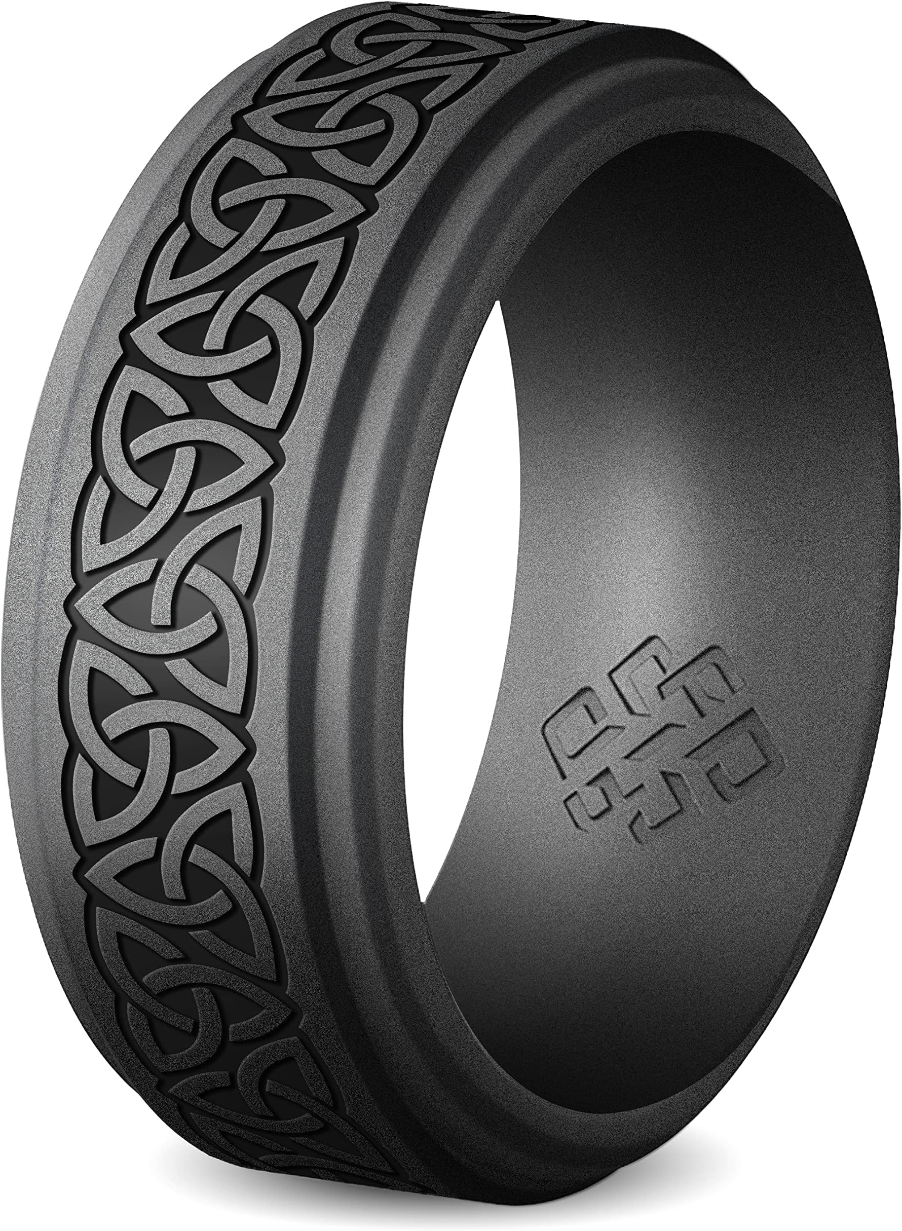 Silicone Ring for Men - Trinity, Claddagh, Celtic Engraving - 8mm Bandwidth Breathable Comfort Fit
