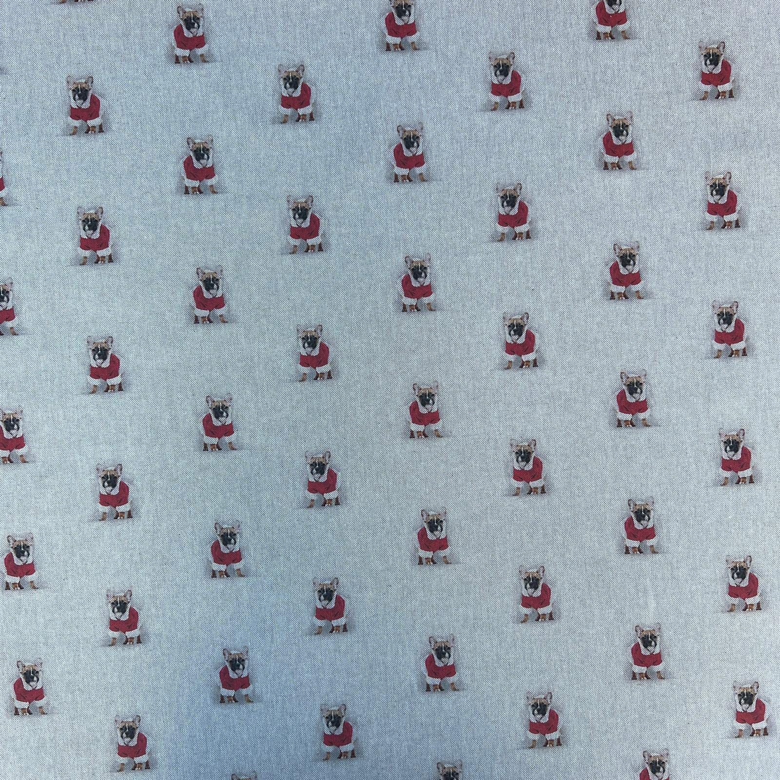 Christmas Xmas Digital Printed Cotton Rich Linen Look Quilting Craft Project Cushion Curtain Furnishing Upholstery Fabric Material (per Half Metre, Xmas French Bull Dog)
