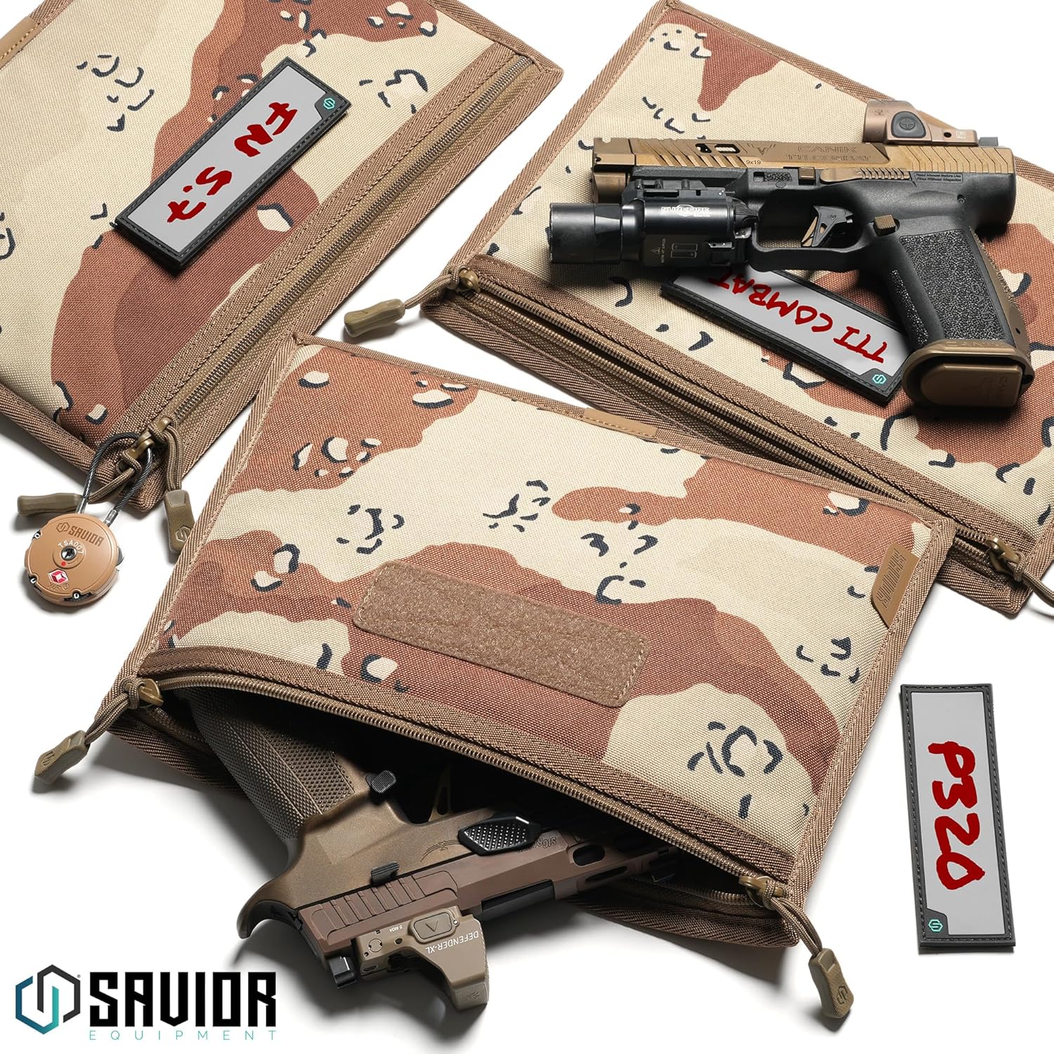 Savior Equipment 600D Tactical Pistol Sleeve Handgun Firearm Bag Soft Case with Reflective Patch For Specialist Series Range Bag, Lockable Zippers, 3-Pack