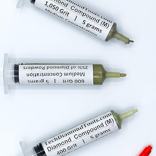 Miniatura 11 de TechDiamondTools Kit de 3 pasta de pulido de diamante compuesto de pulido hecho en EE. UU. Grano 400 600 1050 Pasta lapidaria para vidrio de roca