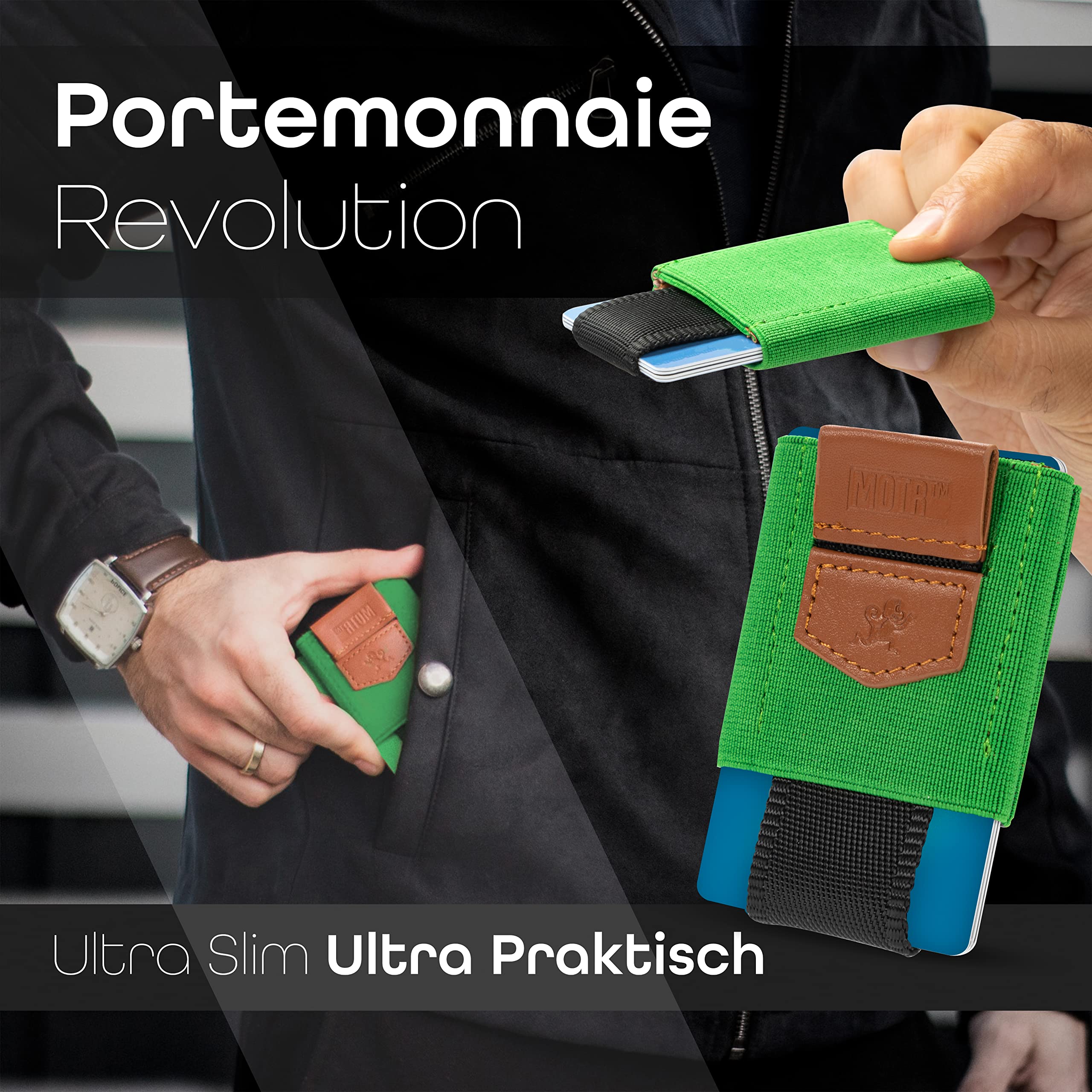 MakakaOnTheRun Męskie etui na karty z kieszenią na monety i tasiemką: etui na karty, etui na karty kredytowe, Slim Wallet męskie portfele, etui na dowód osobisty i karty, portfel męski mały, 2 -