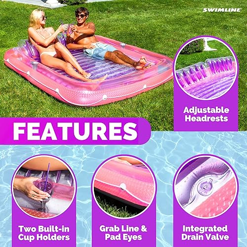 Miniatura 3 de SWIMLINE Original Suntan Tub Series - Flotador flotante inflable clásico  Tumbona híbrida personal para piscina  Almohada ajustable  Relleno de agua