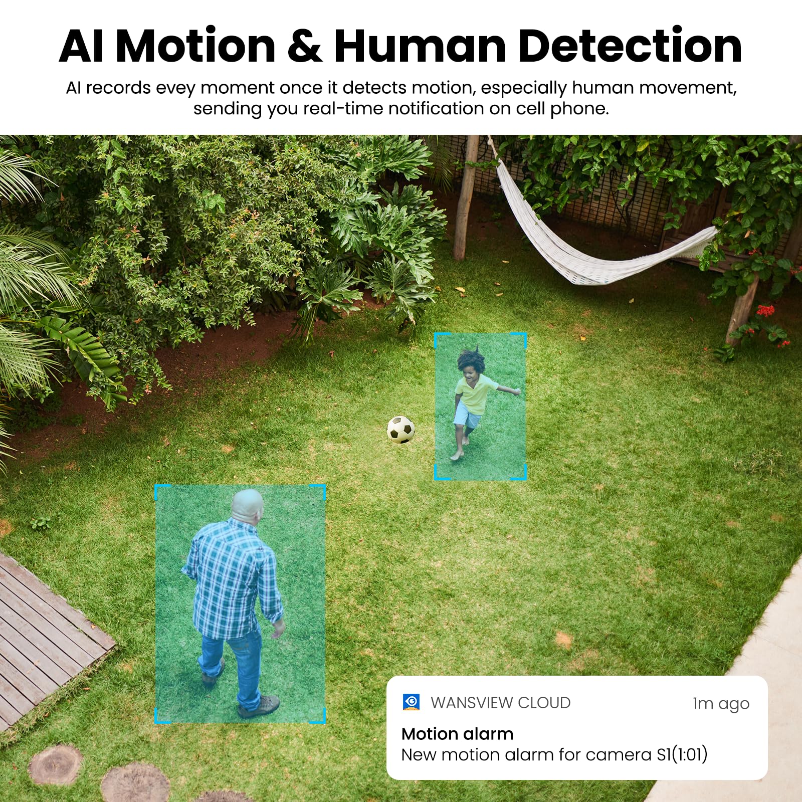 AOQEE 2K 3MP Camera Exterieure sans Fil Solaire 2.4GHz WiFi Étanche IP65 S1 | Camera Surveillance WiFi Exterieure Panneau Solaire intégré, Détection Humaine AI, Alerte Instantané PIR, Sirène (Noire)