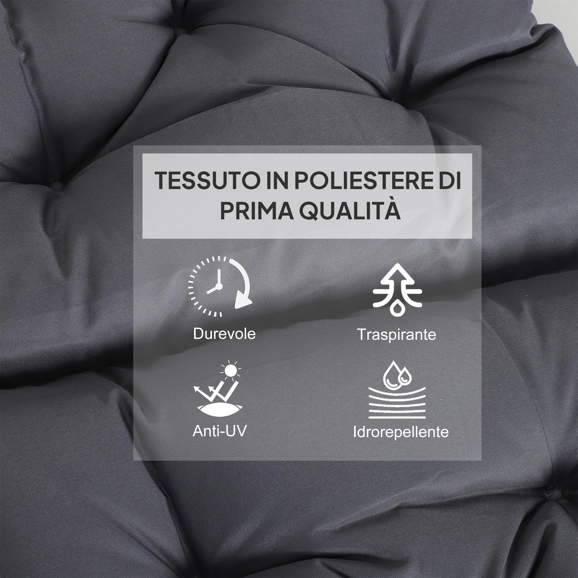 Outsunny Set 2 Cuscini per Sedie da Esterno con Lacci di Fissaggio, Cuscini da Esterno Imbottito in Poliestere e Cotone, per Sdraio Prendisole Poltrona, 50x98x8 cm, Grigio Scuro