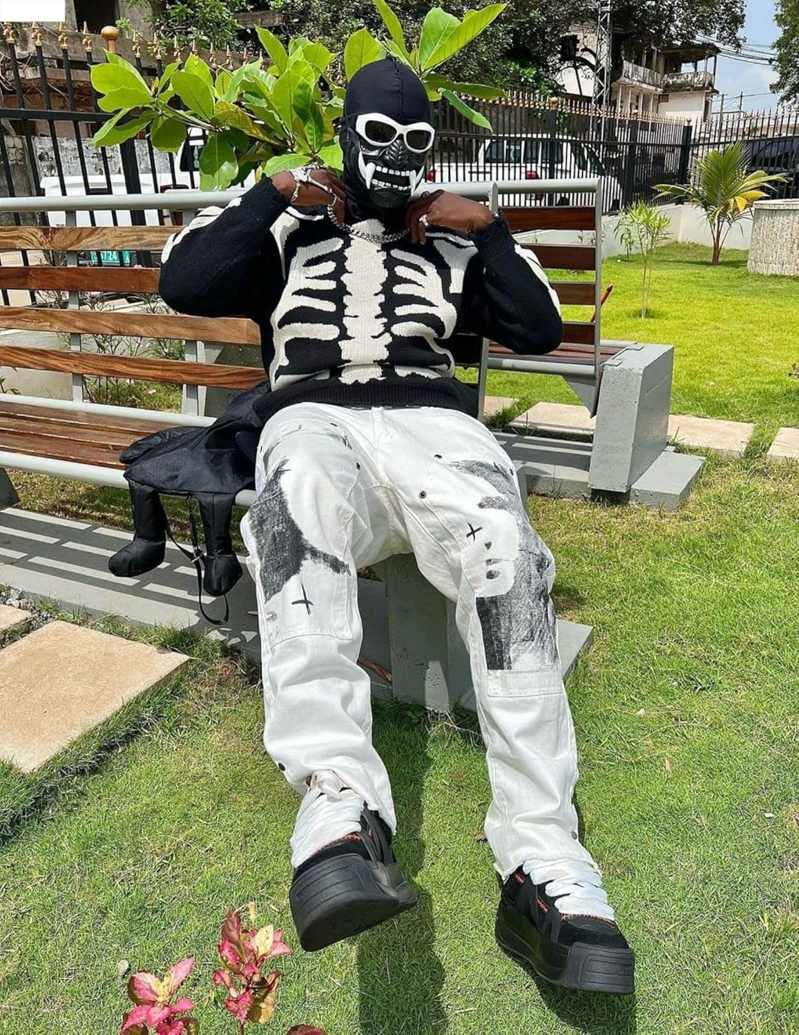 Vamtac Skeleton Sweater Skull in Front Oversized Graphic Pullover Vintage Fall Halloween Y2K Long Sleeve Sweaters - Image 2