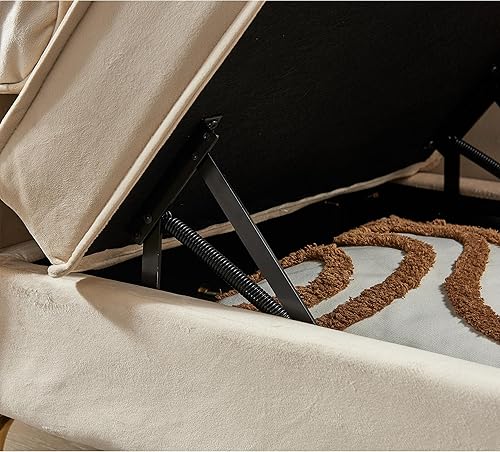 Miniatura 9 de Chaise Lounge para interiores, sofá de salón tapizado de terciopelo con espacio de almacenamiento oculto, sofá cama con marco de madera maciza,