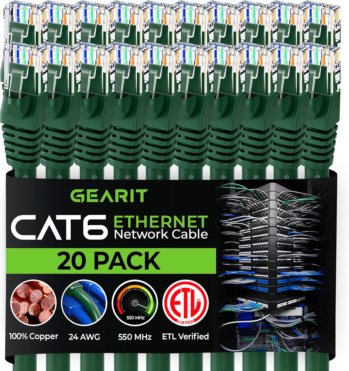 GearIT Cable Cat 6 de 1 pie (paquete de 20) Cable de conexión Cat6, cable