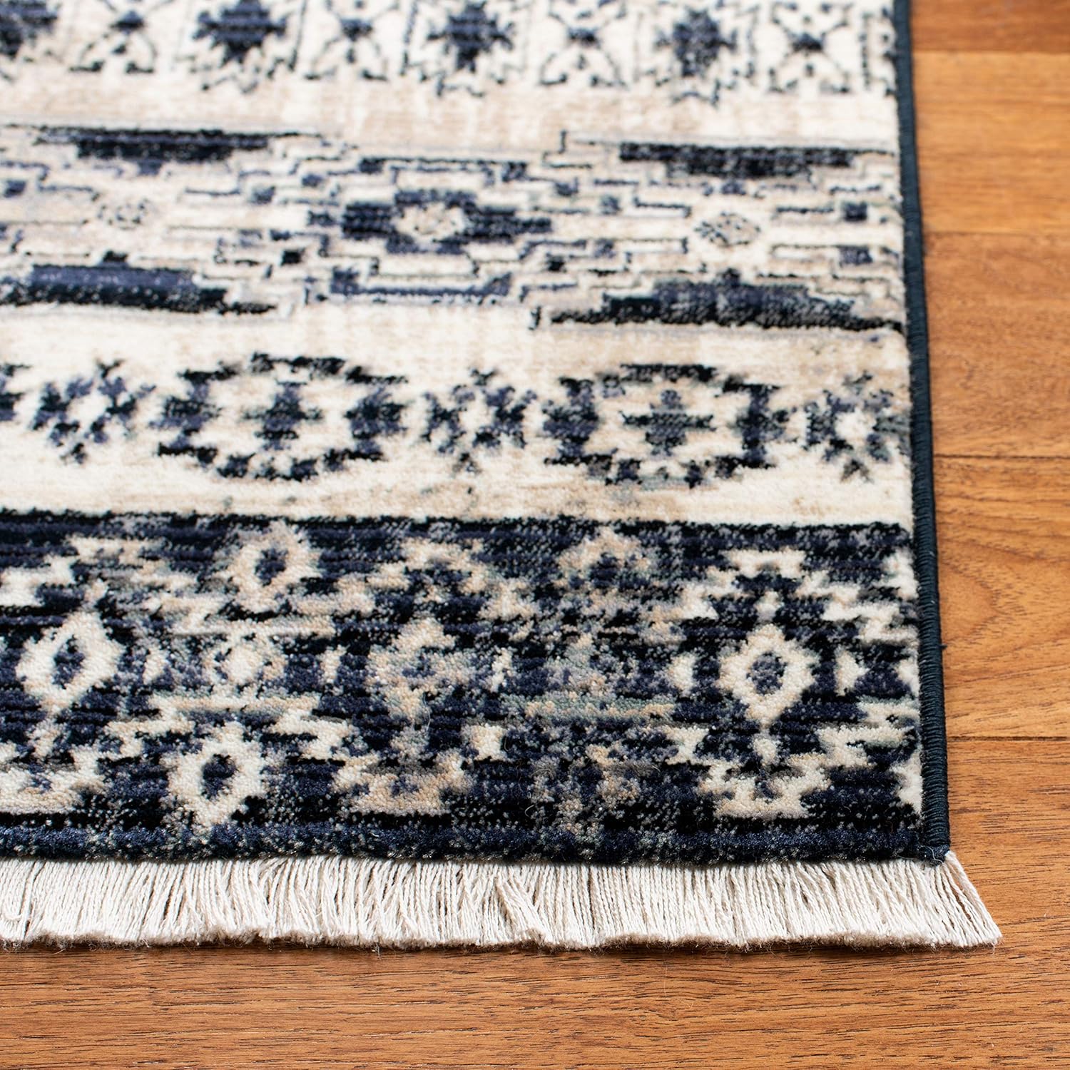 SAFAVIEH Herat Collection Runner Rug - 2' x 8', Ivory & Black, Moroccan Boho Distressed Design, Non-Shedding & Easy Care, Ideal for High Traffic Areas in Living Room, Bedroom (HRT370G)