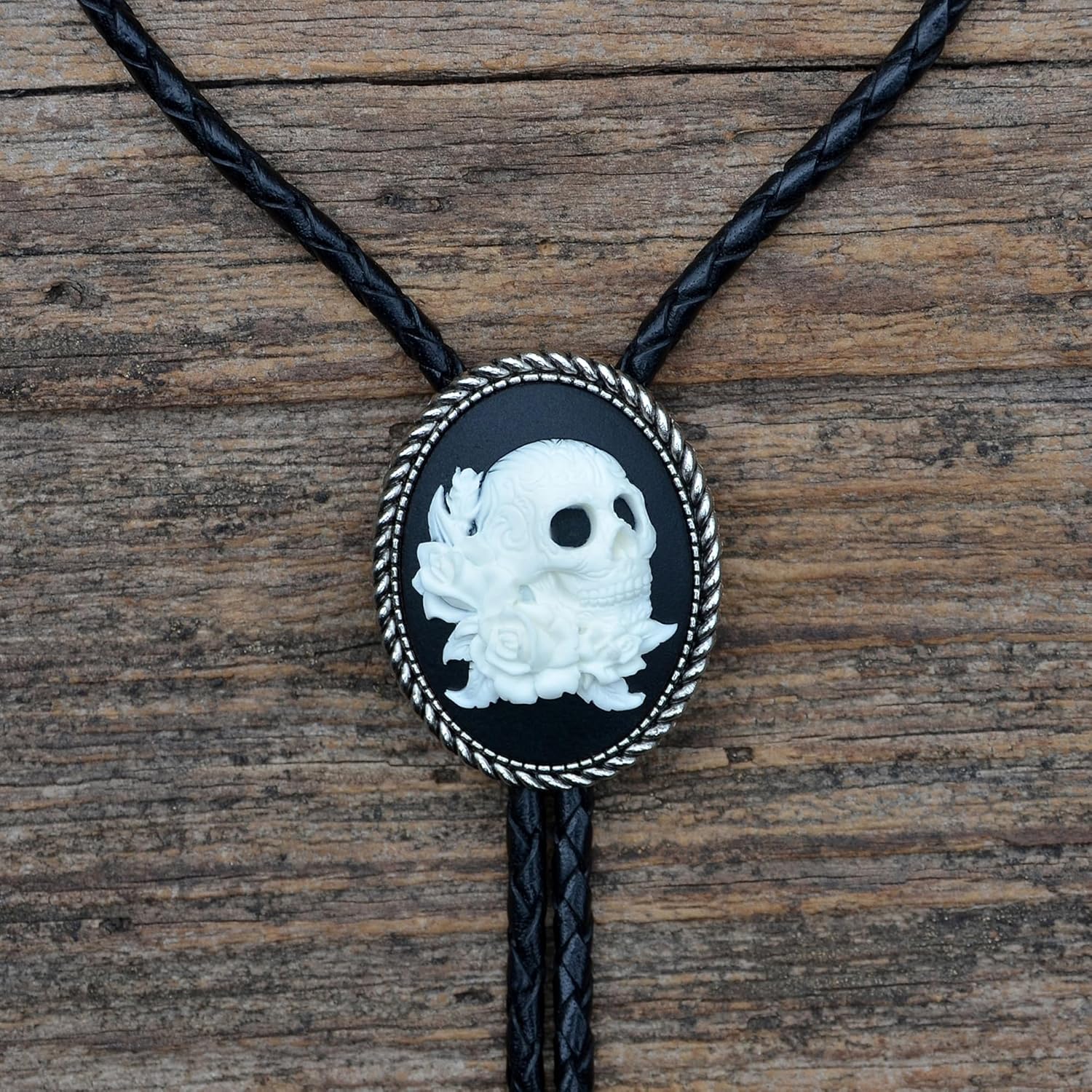 Skull With Roses Bolo Tie