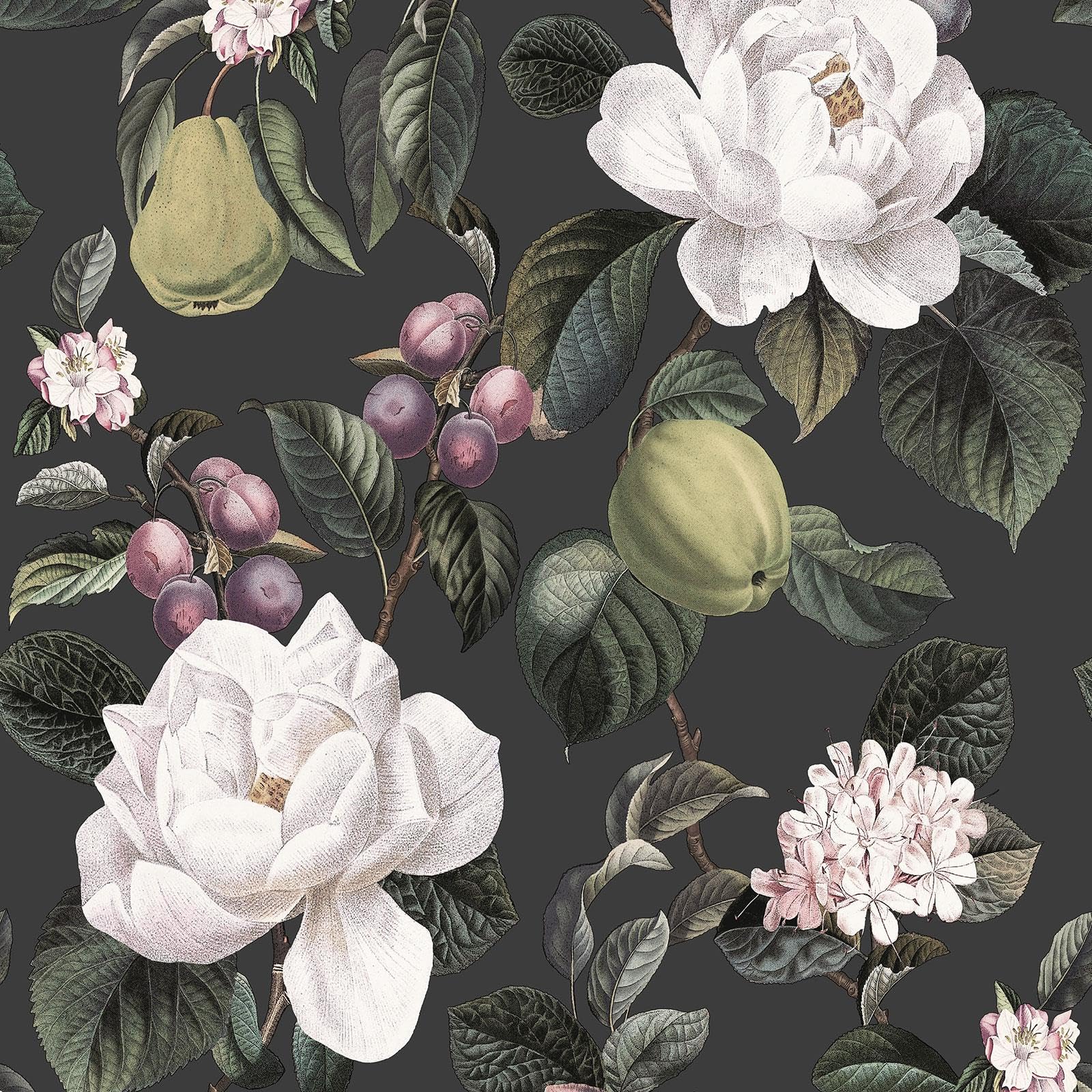 Pyrus Charcoal Holden Decor Botanical Floral Paste The Paper Wallpaper