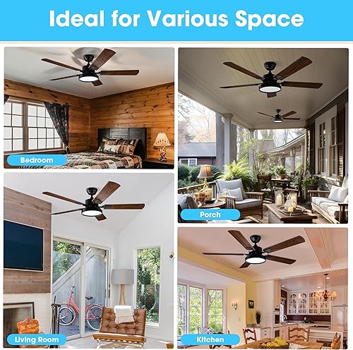 Miniatura 8 de Yescom Kit de luces de ventilador de techo de 52 pulgadas, ventilador de techo con control remoto de granja con luces, motor reversible de 2 aspas