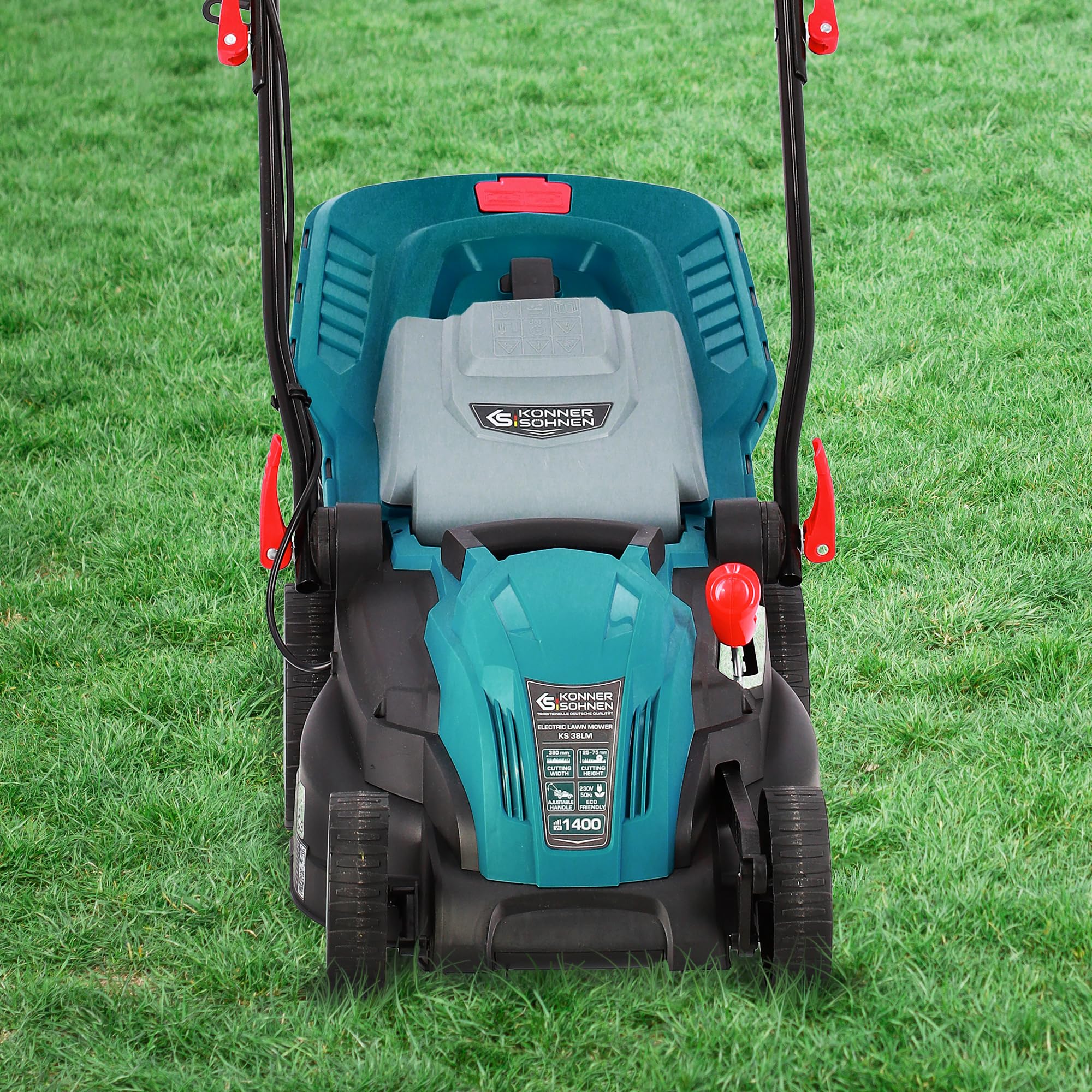 K&S Könner&Söhnen Tosaerba elettrico KS 38LM, potenza 1400 W, velocità a vuoto 3250 giri/min, larghezza di taglio 380 mm, altezza di taglio 25-75 mm, 5 posizioni, scatola raccolta erba 40 l