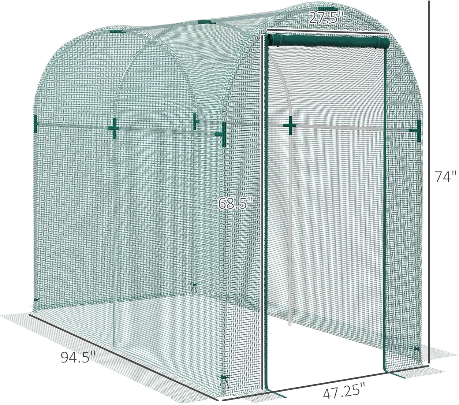 Green Crop Tent 47.25x94.5x74in: Galvanized Steel Tubular fFor rame, HDPE mesh Enclosure, Walk-in Zippered Door, Corrosion-Resistant, Wind-Stable Ground Mount