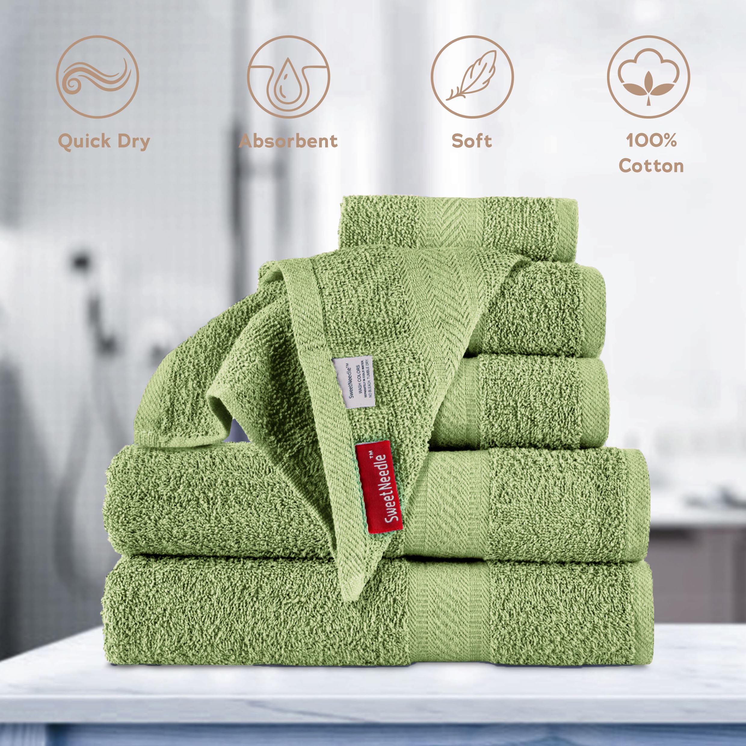 SweetNeedle 6-częściowy zestaw ręczników – 2 ręczniki kąpielowe, 2 ręczniki do rąk i 2 ściereczki do codziennego użytku, hotel, spa, jakość, miękkie, wysoce chłonne, szybkoschnące, lekkie,