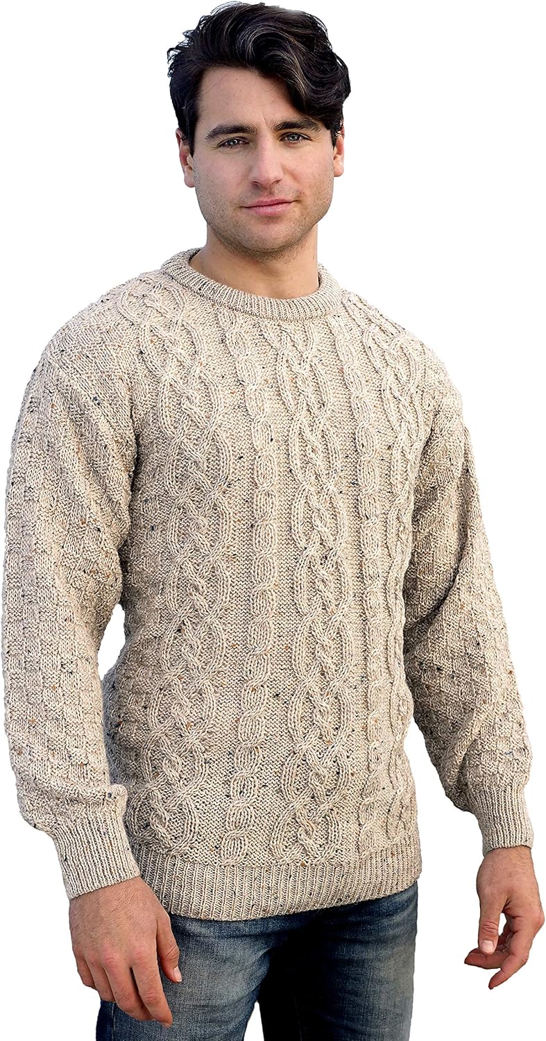 Aran Crafts Basket Stitch Crew Neck Sweater (100% Wool)