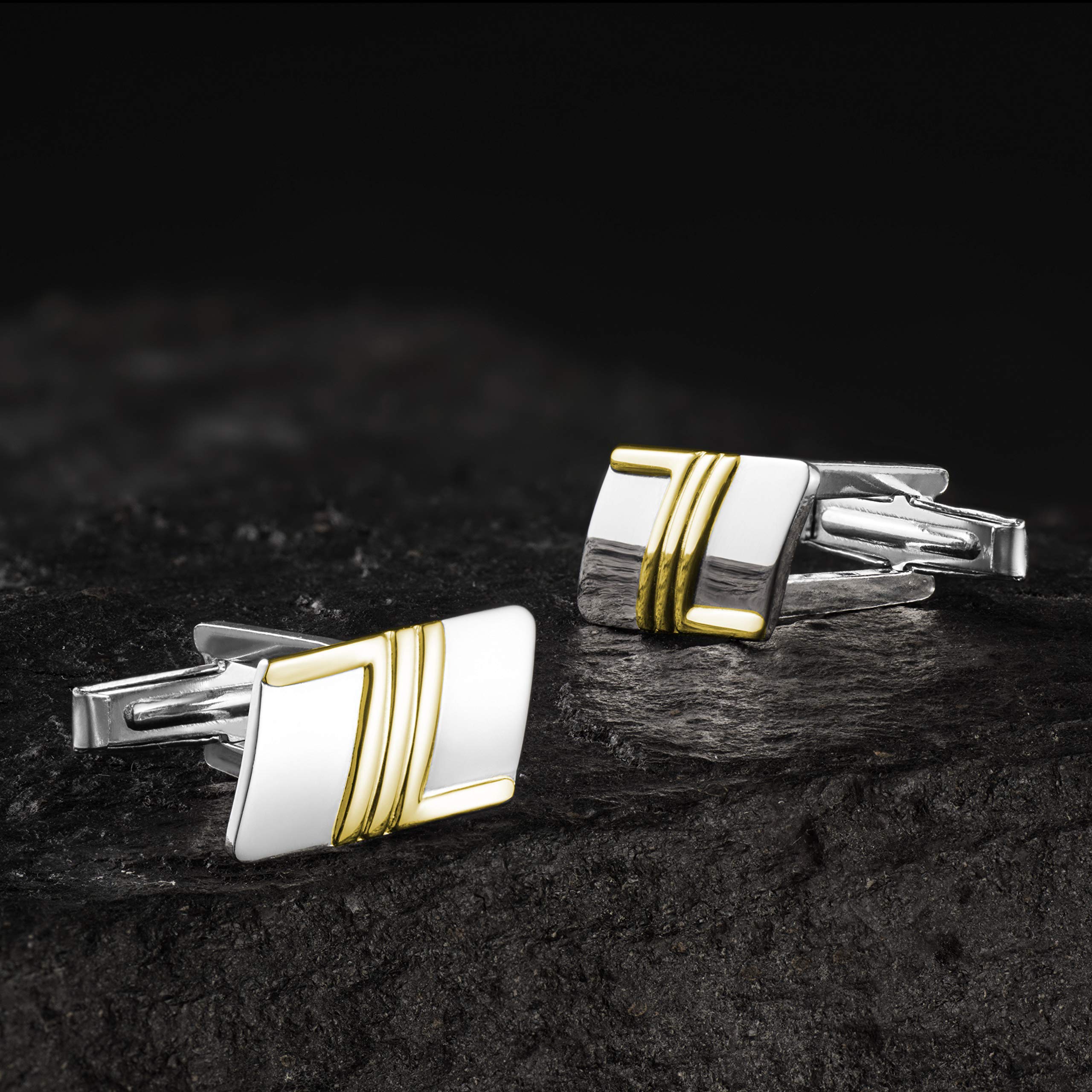 Herren Manschettenknöpfe Und Krawattenklammer Set Aus Sterlingsilber 925 Mit Goldfarbenen Akzenten
