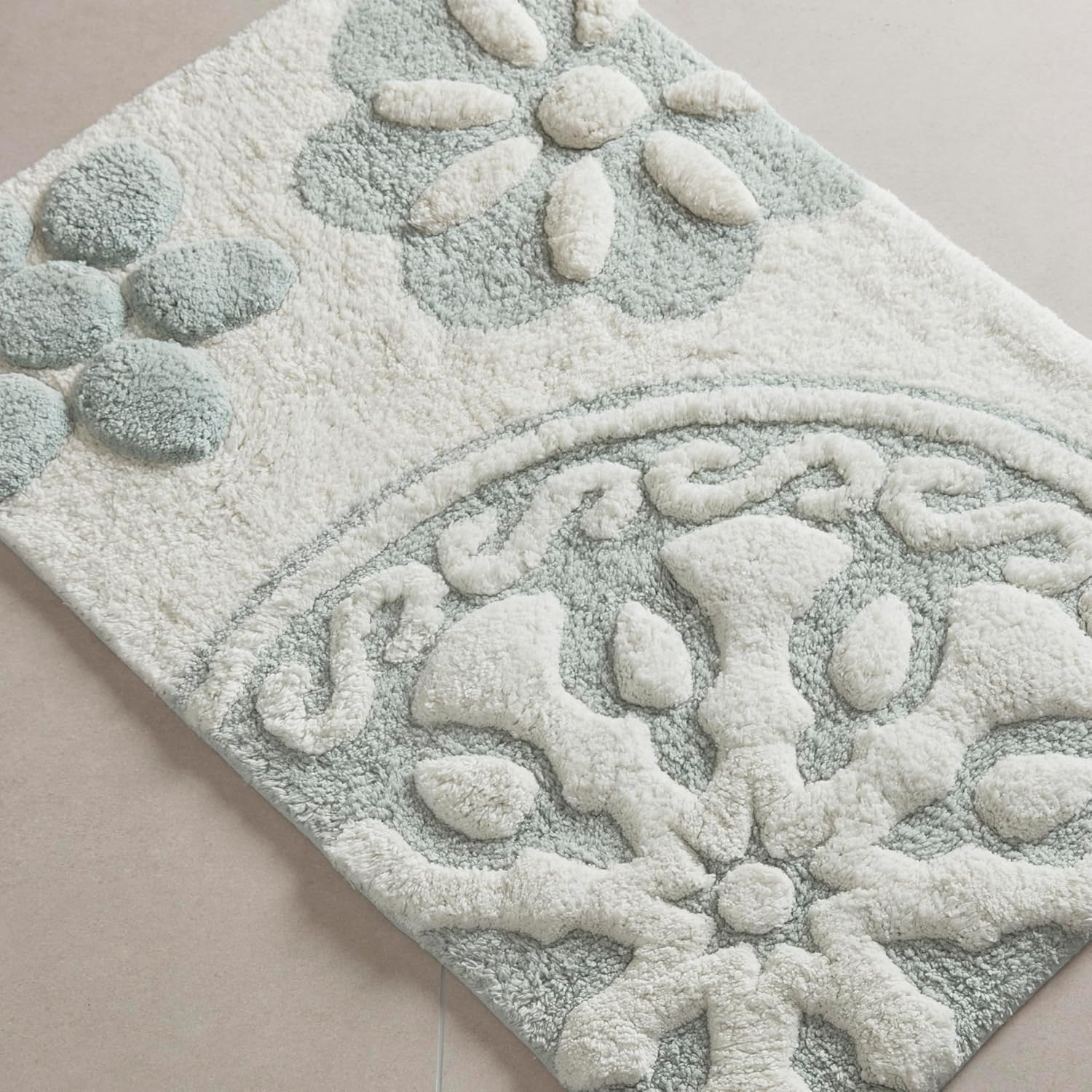 Madison Park Casablanca 100% Cotton Tufted Bathroom Rugs Luxurious Plush Medallion Floral Pattern Bath Mat Absorbent, Quick Dry, Spa Design Shower Room Décor, Rectangle 20" x 30", Sage Green