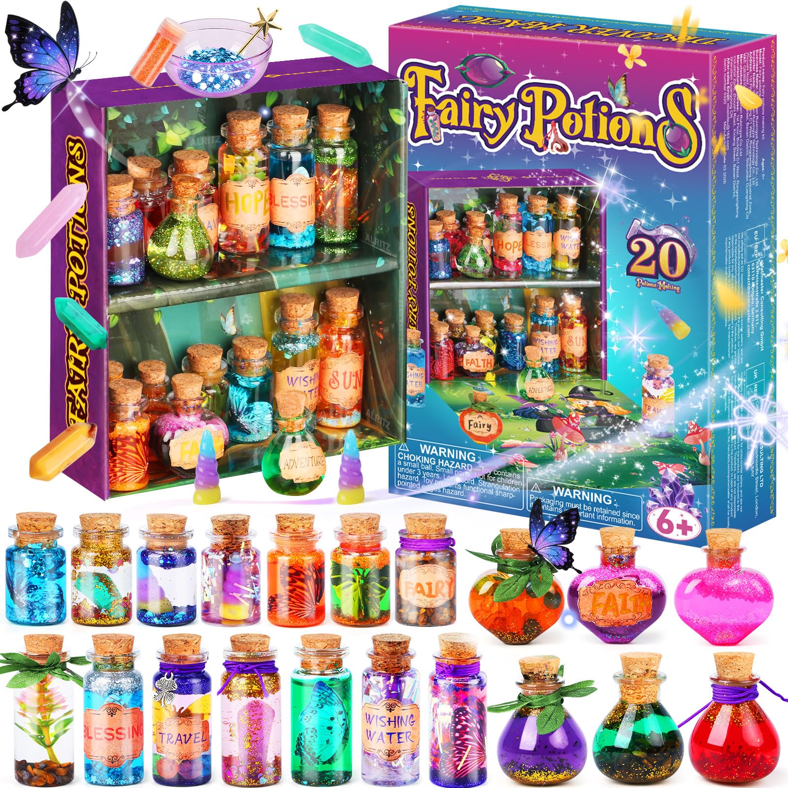 Rétro Kits de potions de fées pour enfants, Mélangez 20 potions magiques avec Cristal d’énergie, Jouet artisanal cadeau créatif