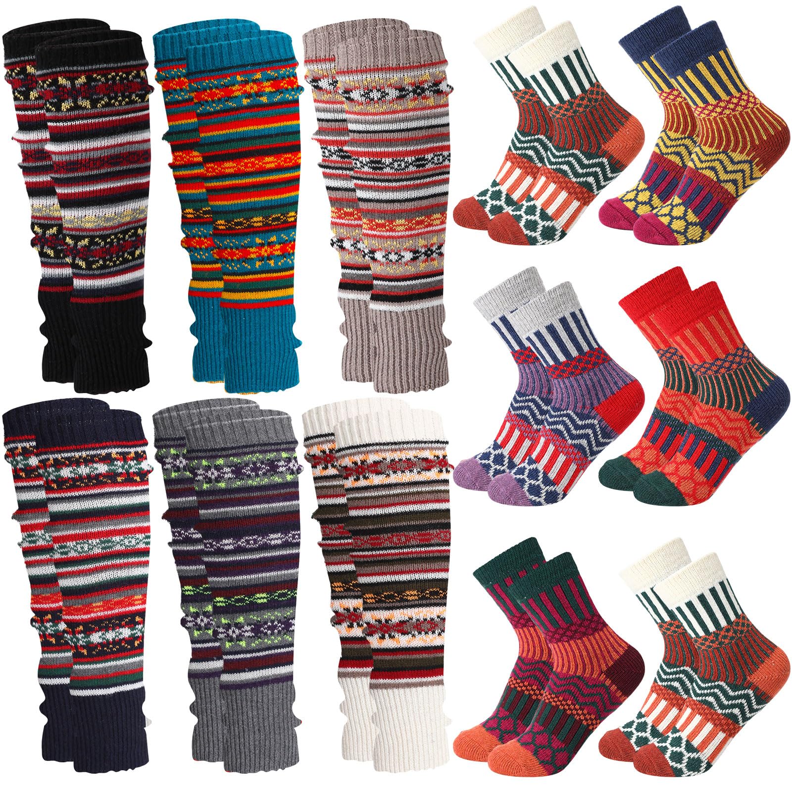 Liitrsh 12 Paar Boho Beinwärmer für Frauen und Wollsocken Set Winter Lange Wolle Strick Beinwärmer für Frauen Mädchen Winter Weihnachten