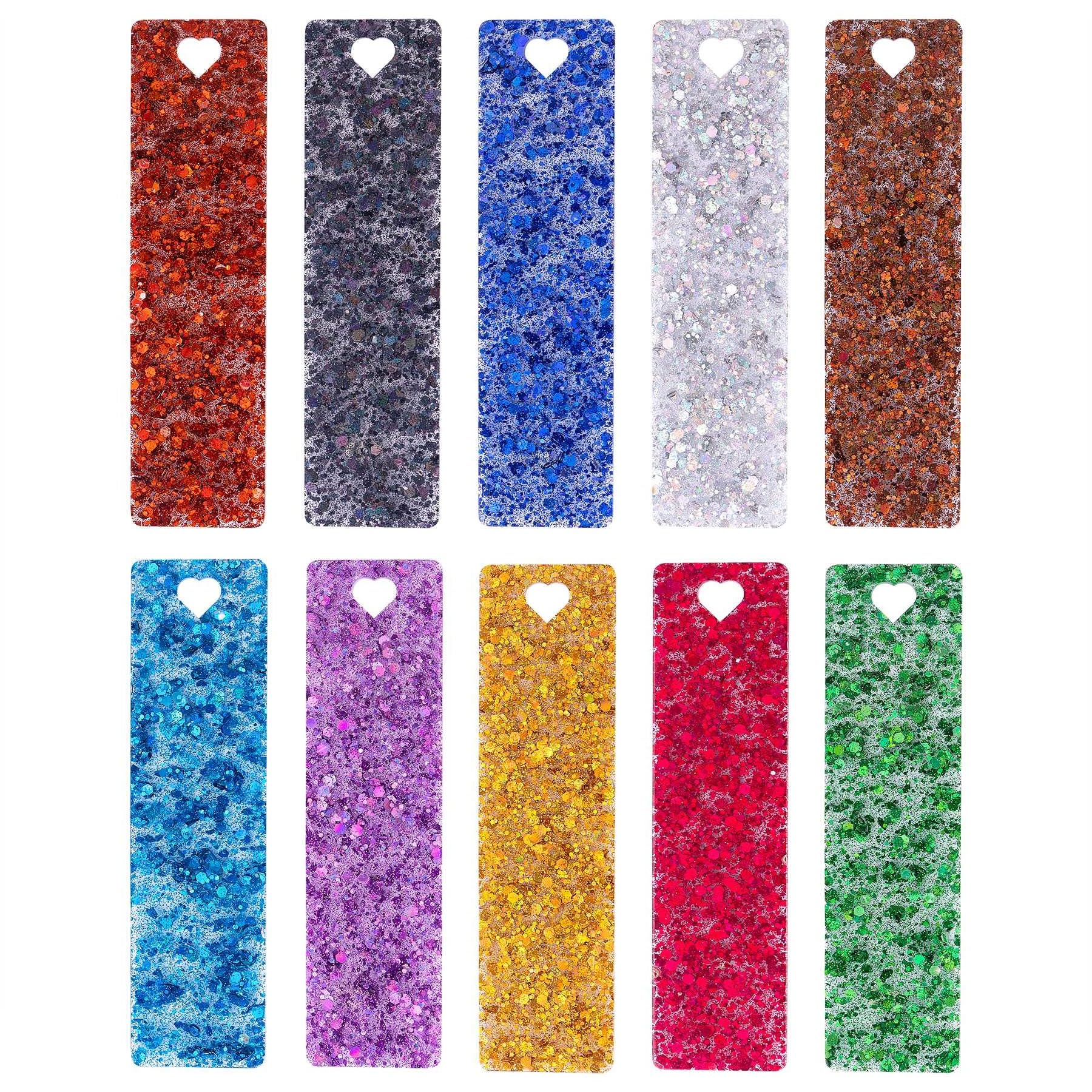 Confezione da 10 segnalibri rettangolari colorati in acrilico glitterato per appassionati di lettura e scrittori (colori B)