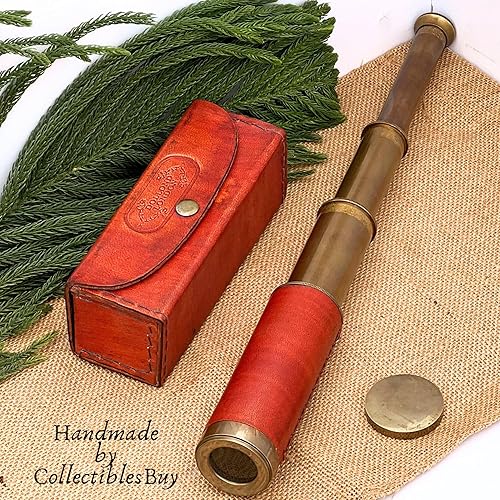 Miniatura 2 de Caja de cuero marítima Telescopio Londres 1920 Era Maritime Vintage Funcional Spyglass Sailor Instrumento - Hecho a mano