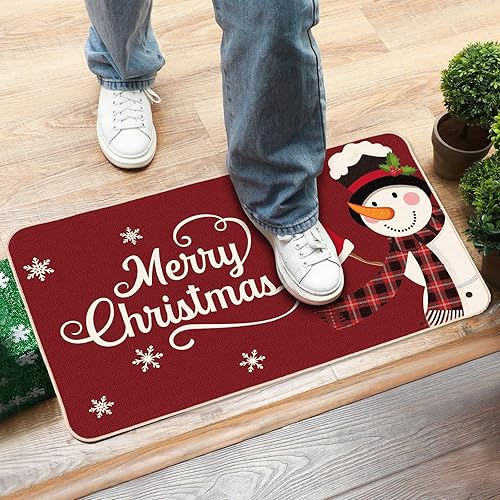 Miniatura 7 de Tapete decorativo de puerta de Feliz Navidad, tapete de invierno con muñeco de nieve, tapete de bienvenida, antideslizante, lavable, tapete de