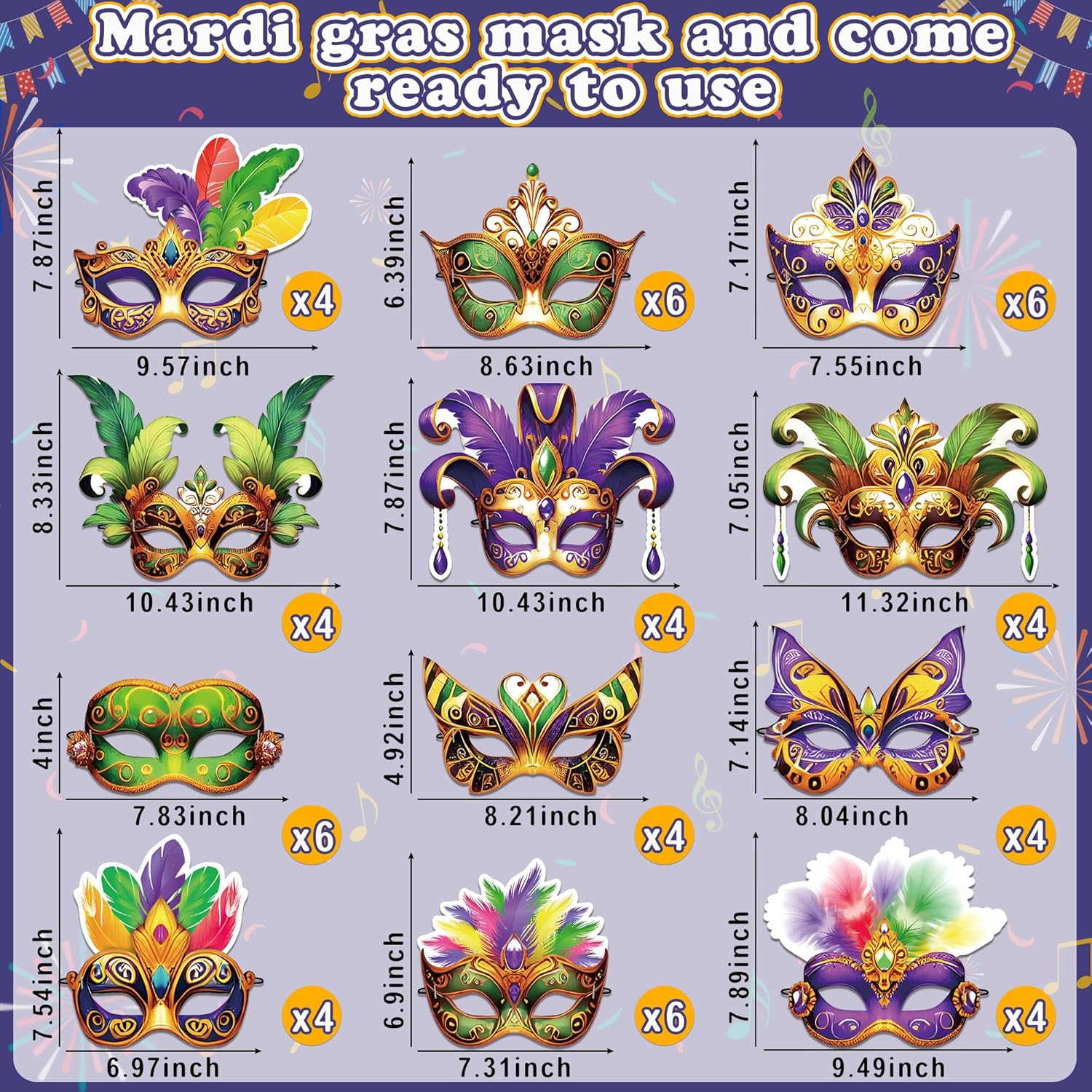 56PCS Mardi Gras Masks Bulk Set: Party Decorations Carnival Favors(Paper) - Image 4