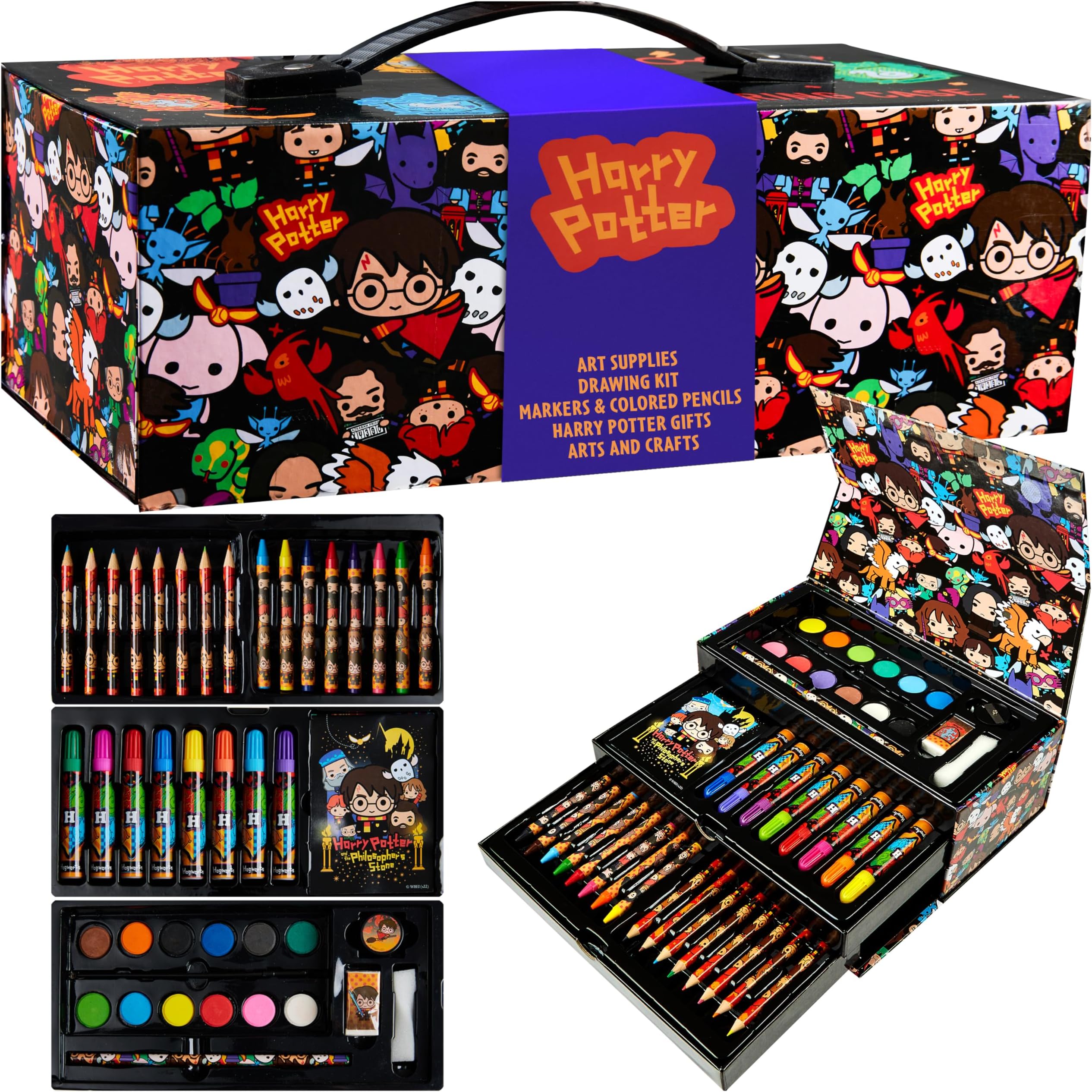 Harry Potter Art Set for Kids, Art Supplies Paints Colouring Pens Colouring Pencils Crayons Travel Carry Case Arts and Crafts, Gifts for Kids (Multi)
