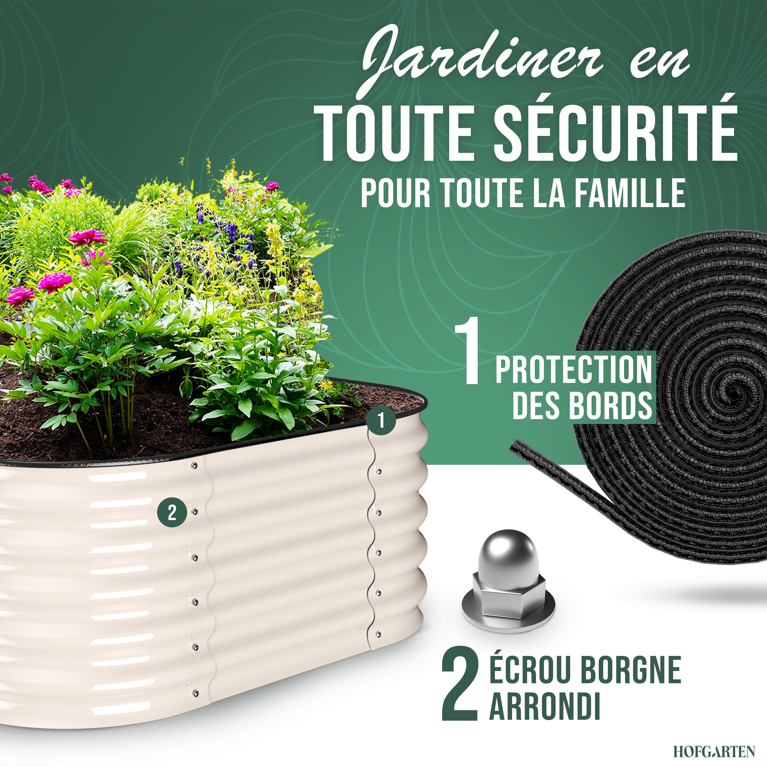 Potager Surélevé HOFGARTEN En Acier Galvanisé - 200x60x42 Cm - Vert - Pour Légumes, Herbes, Fleurs