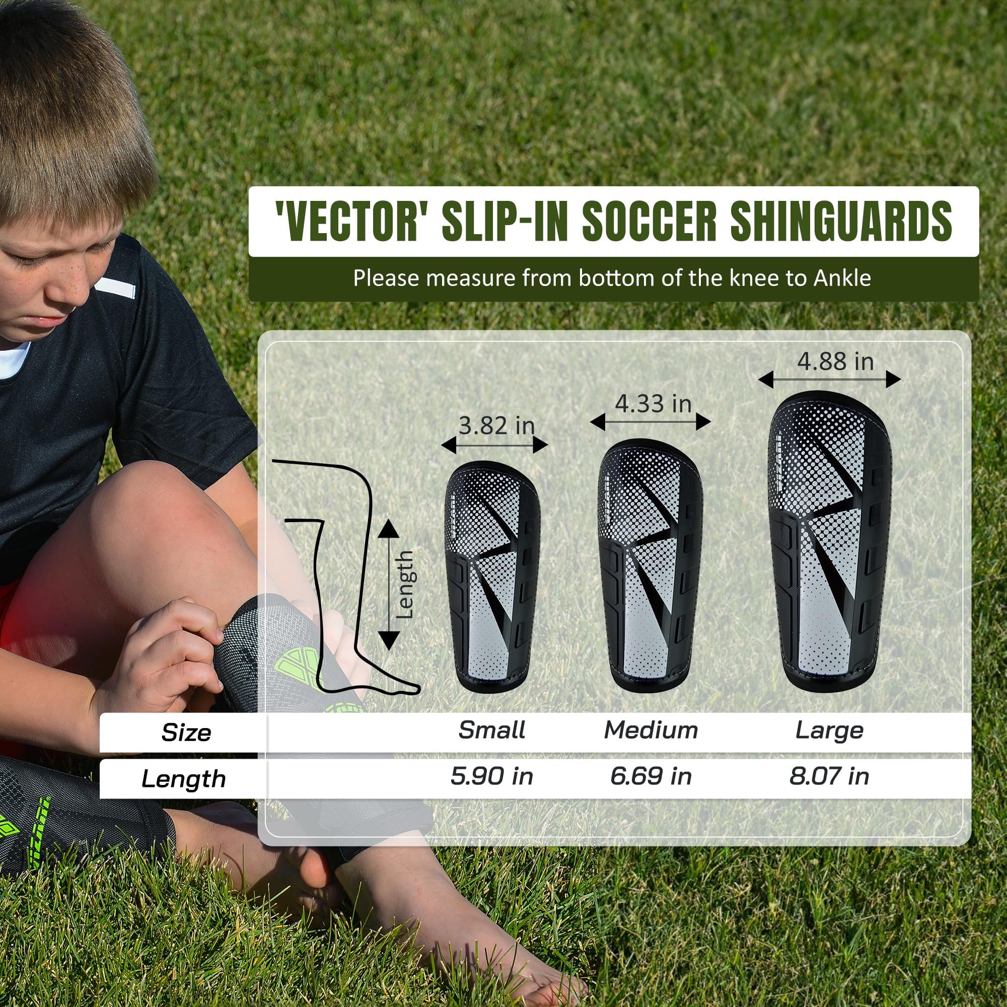 Vizari Vector Slip-in Calcio parastinchi con Basso Profilo PP deflessione Shell