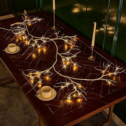 Miniatura 2 de Birchlitland Guirnalda de luces de abedul de 6 pies, 48 LED, funciona con pilas, ramita iluminada con temporizador para decoración de chimenea de