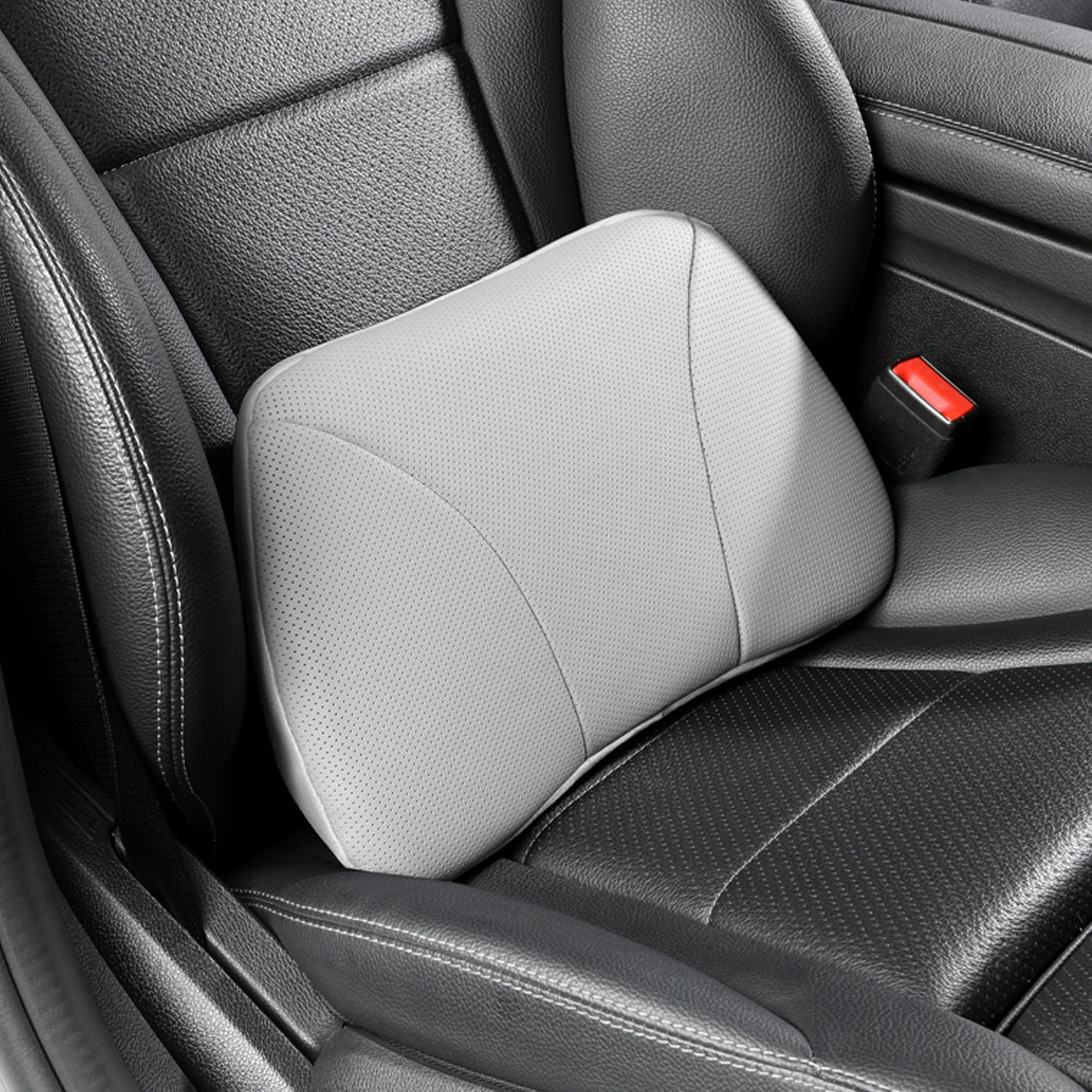 1P Cuir de Vache véritable Coussin Lombaire Voiture conducteur,Mousse à mémoire de Forme, véritable Cuir de Vache,Coussin Dorsal reiller Soutien Lombaire,Polyvalent(Gris)