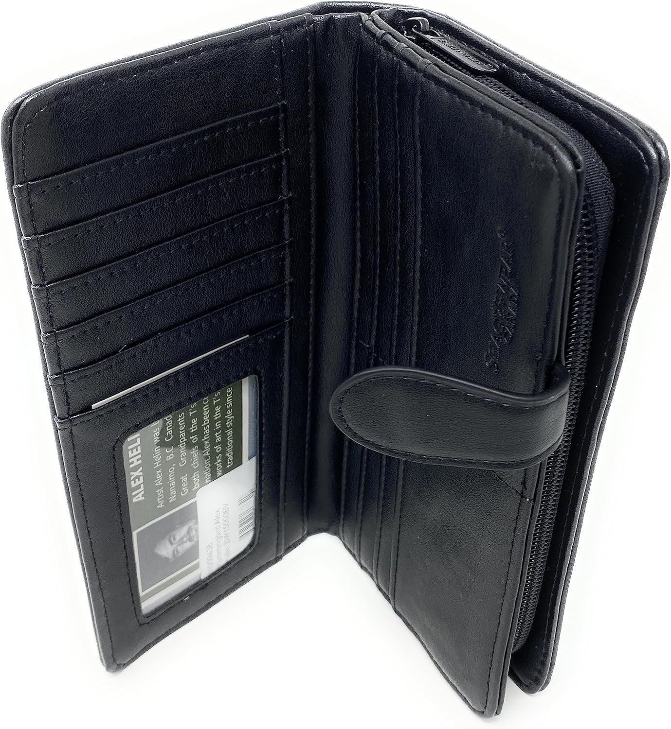 Shag Wear Hummingbird Large Bird Wallet for Women and Teen Girls by Alex Helin Designer Vegan Faux Leather 7" Black