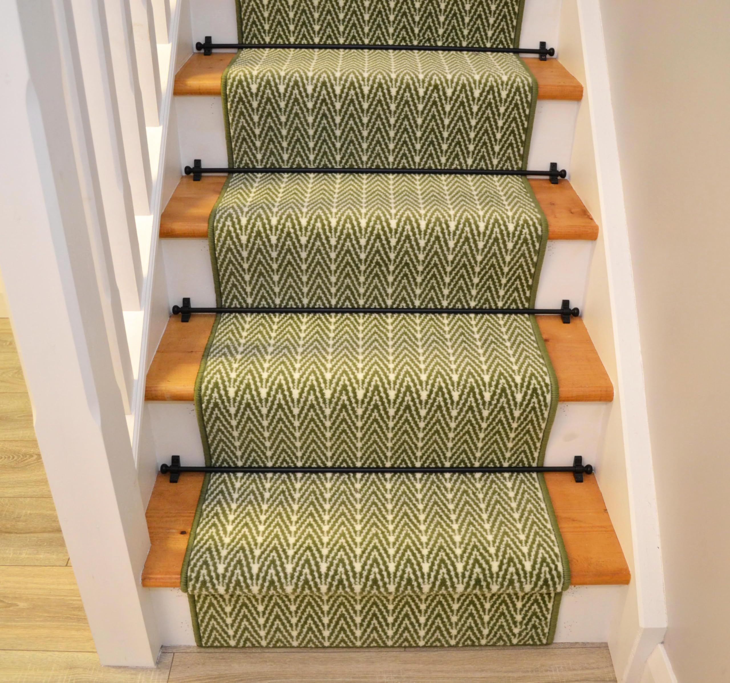 Luna Green Herringbone Cut to Size Long Narrow Hallway Stair Stairway Carpets Runner Rugs
