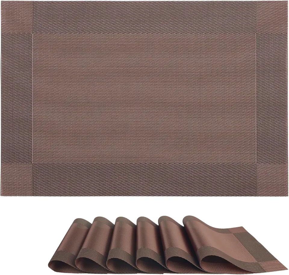 Kit 6 Peças Jogo Americano Retangular 30x45 cm – Lavável, Resistente e Elegante para Mesa Posta – Ideal para Jantar, Almoço e Café (Marrom)